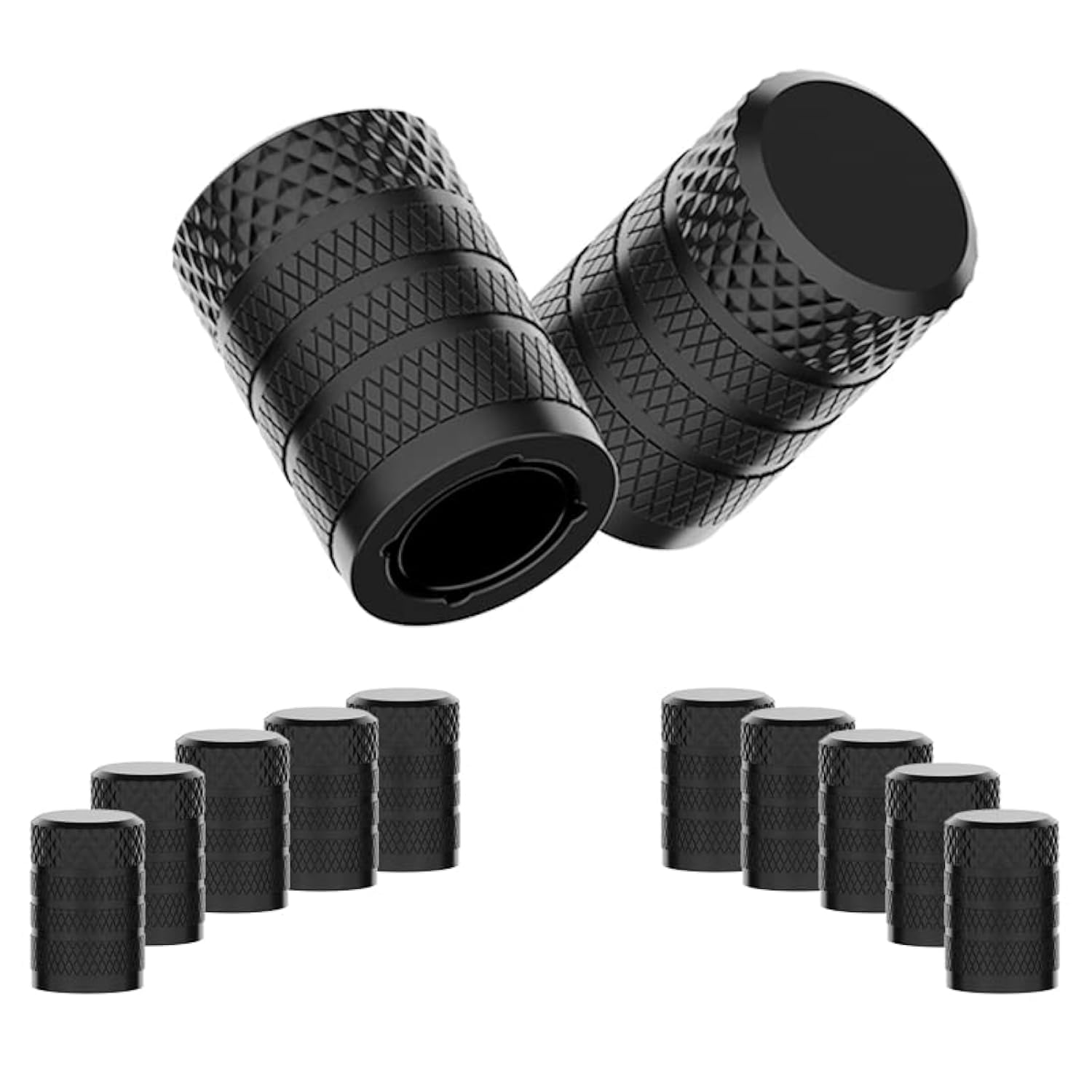 Ckauto Tire Valve Stem Caps, Black, 10 Pcs/Pack, Anodized Aluminum Tire Cap Set, Corrosion Resistant, Universal Stem Covers For