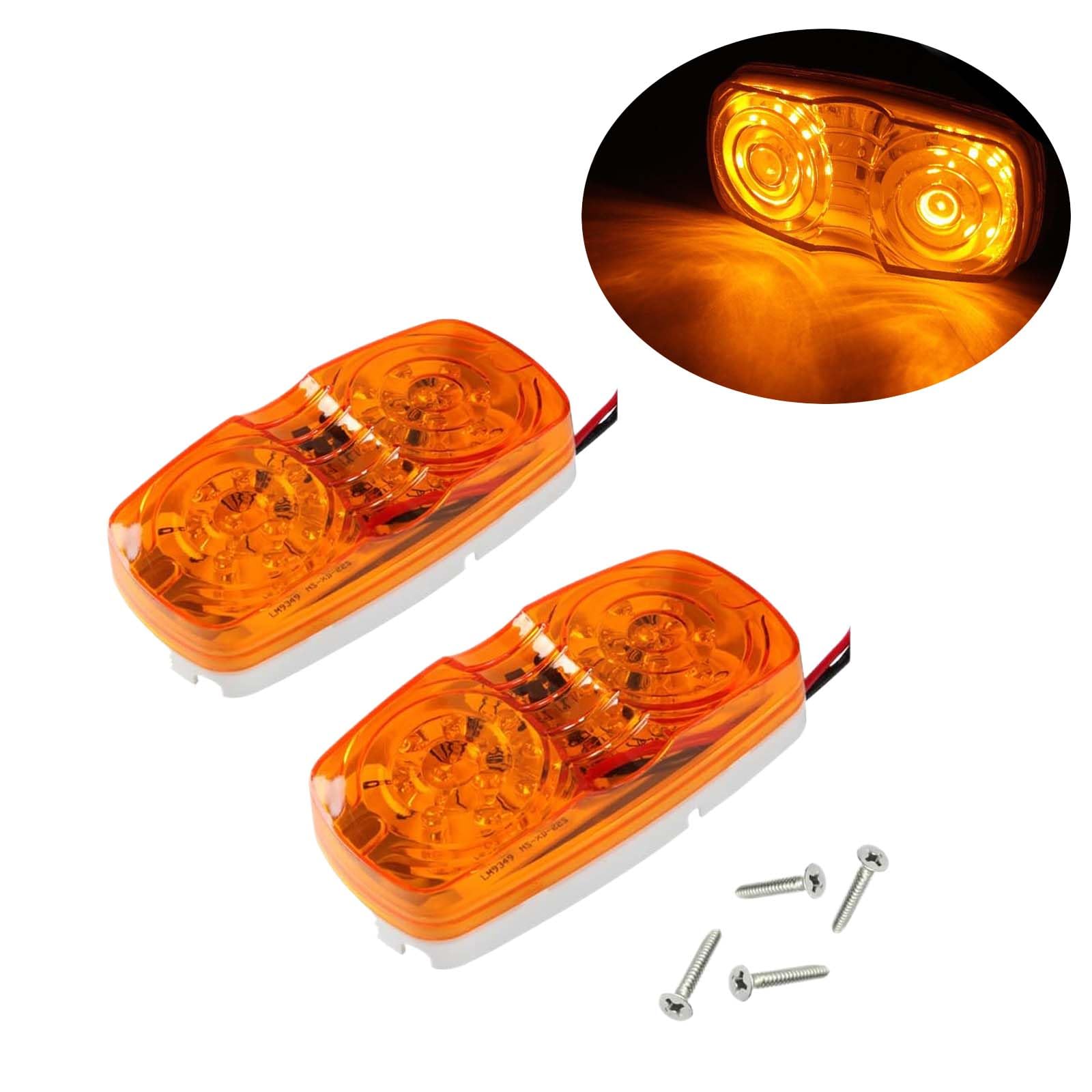 New Sun 2 Pcs Rv Trailer Marker Led Light, Bullseye/Tiger Eye/Double Bubble Clearance Light, 10 Amber Leds, 4X2 12V Rectangular