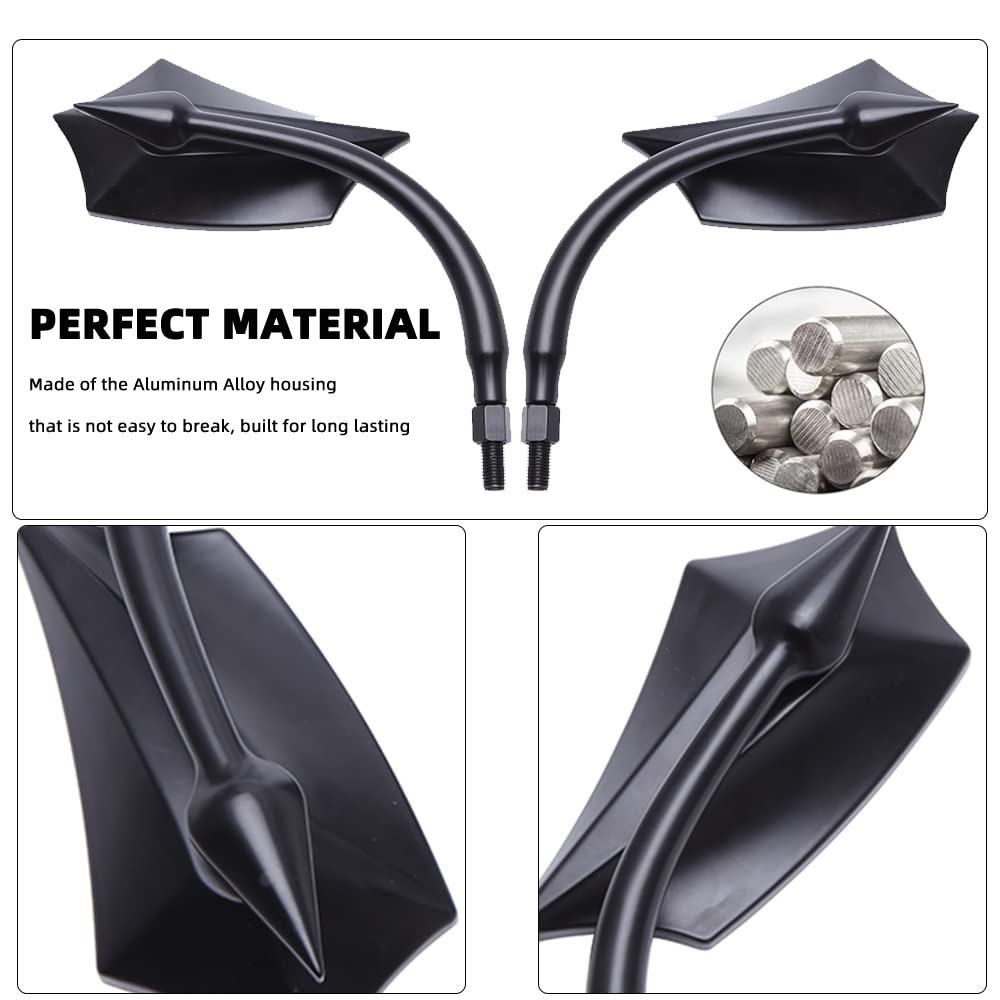Goodfitment - Black Irregular Shape Motorcycle Mirrors,Upgrade Rearview Motorcycle Mirrors With M8 10 Screws Compatible With Har
