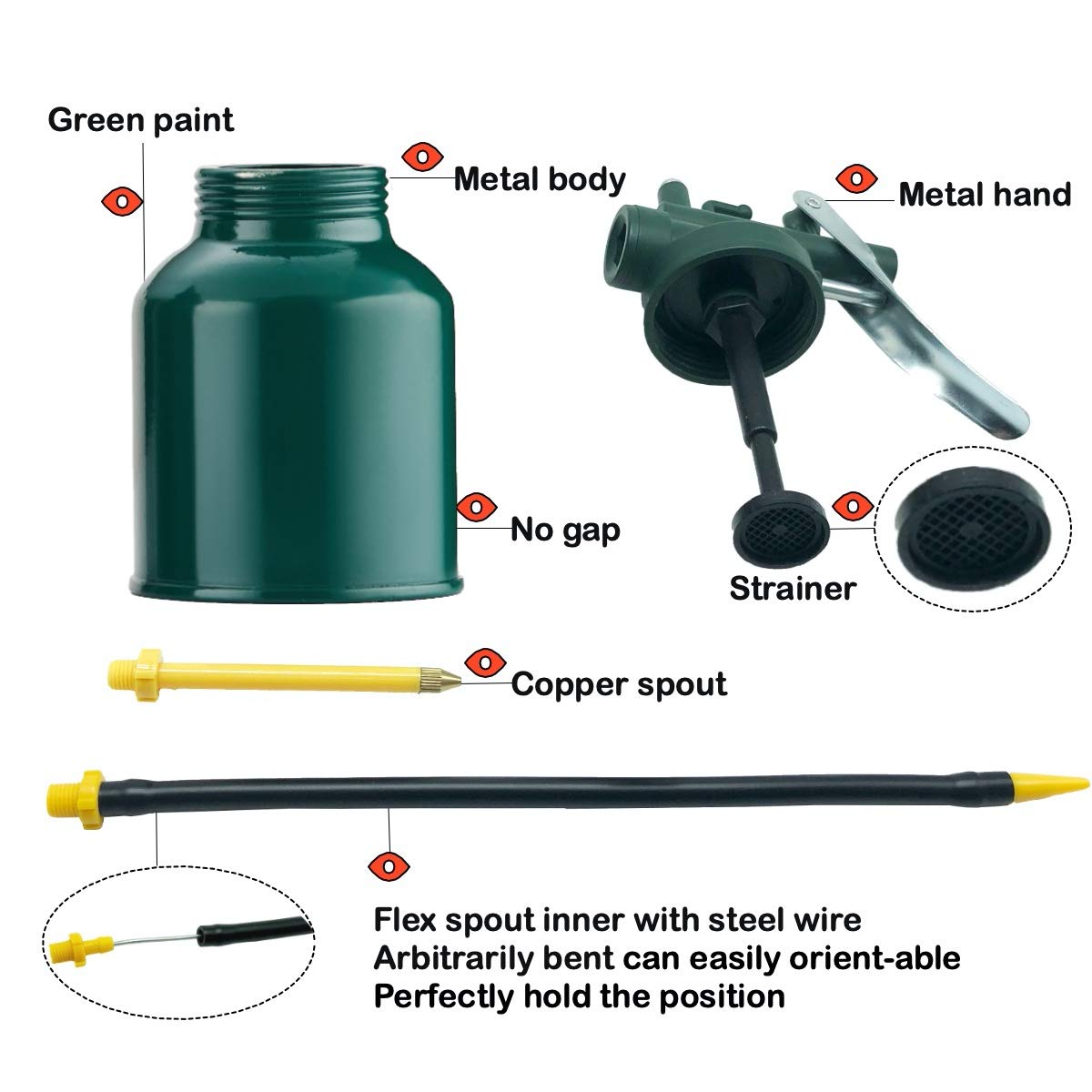 Usunrise Oil Can Pump Oiler Can-8Oz. Green Metal Can Bottle With Flexible And Straight Spout