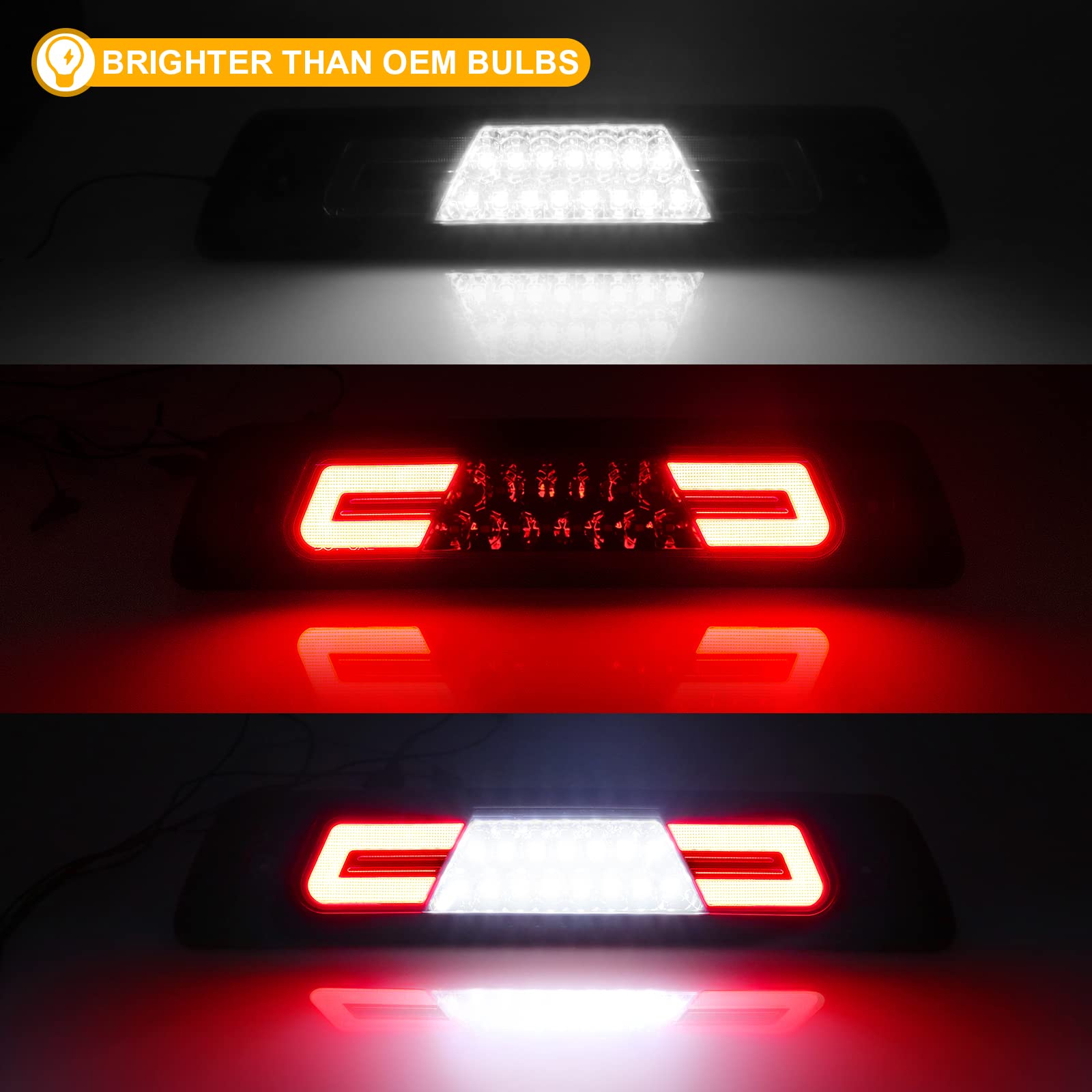 R&F Auto Led Smoked Lens Third Brake Light Replacement For F150 (2009-2014) High Mount Stop Lamp Tail Rear Cab Roof Cargo Lights With Seal Foam Gaskets