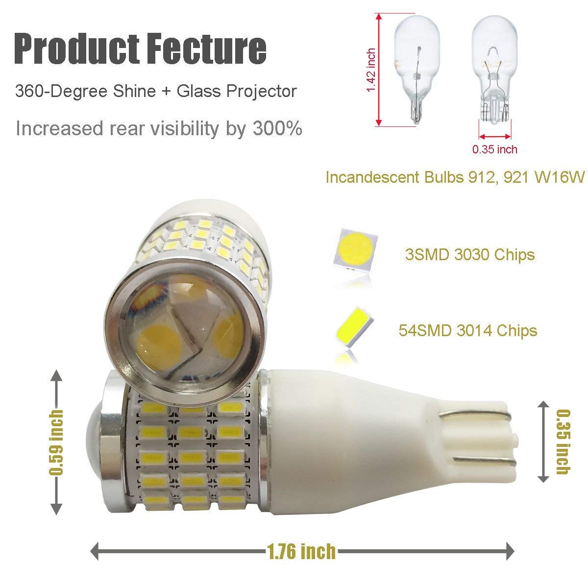 Ibrightstar Newest 9-30V Super Bright Error Free 921 T15 912 W16W Led Bulbs With Projector Replacement For Back Up Reverse Light