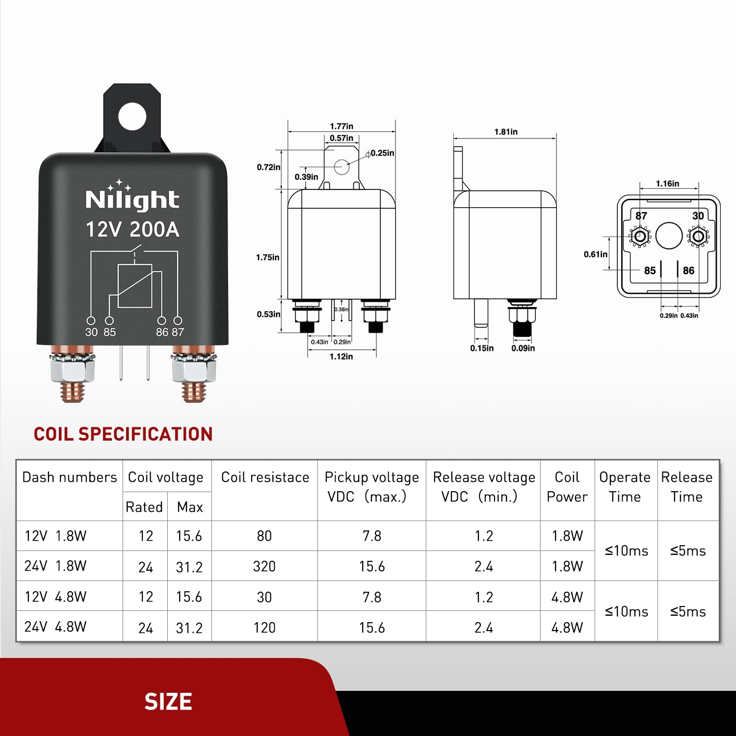 Nilight 120A Starter Relay 4 Pin Split Relays Switch 12V Continuous Heavy Duty Spst High Current 4 Terminal Car Starter On Off C