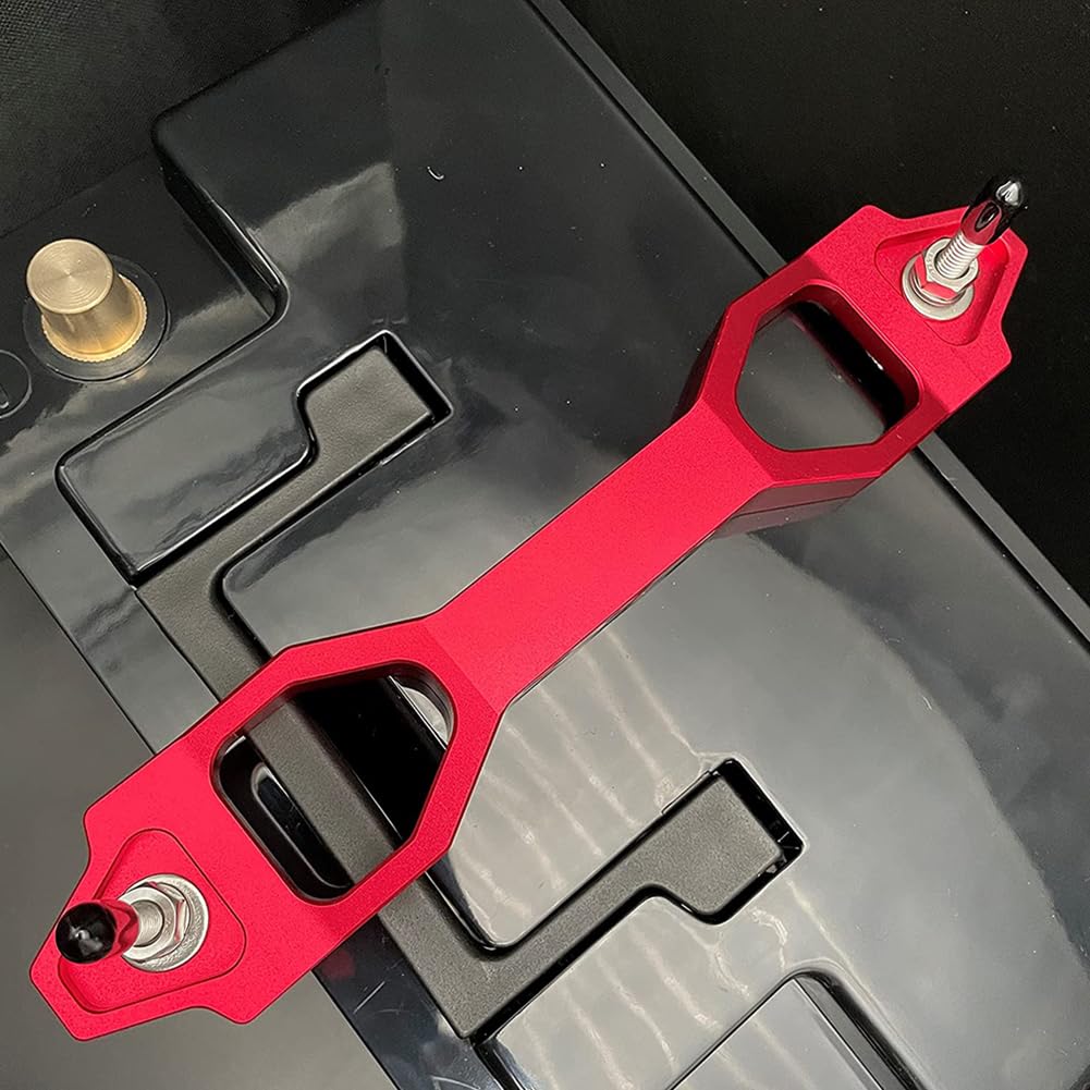 Elvaesther Battery Hold Down Sets, Heavy Duty Battery Hold Down Bracket With Billet Aluminum Tie Down Bracket With J Bolts For Car Battery Mount Bracket Hold Lock Accessories Red