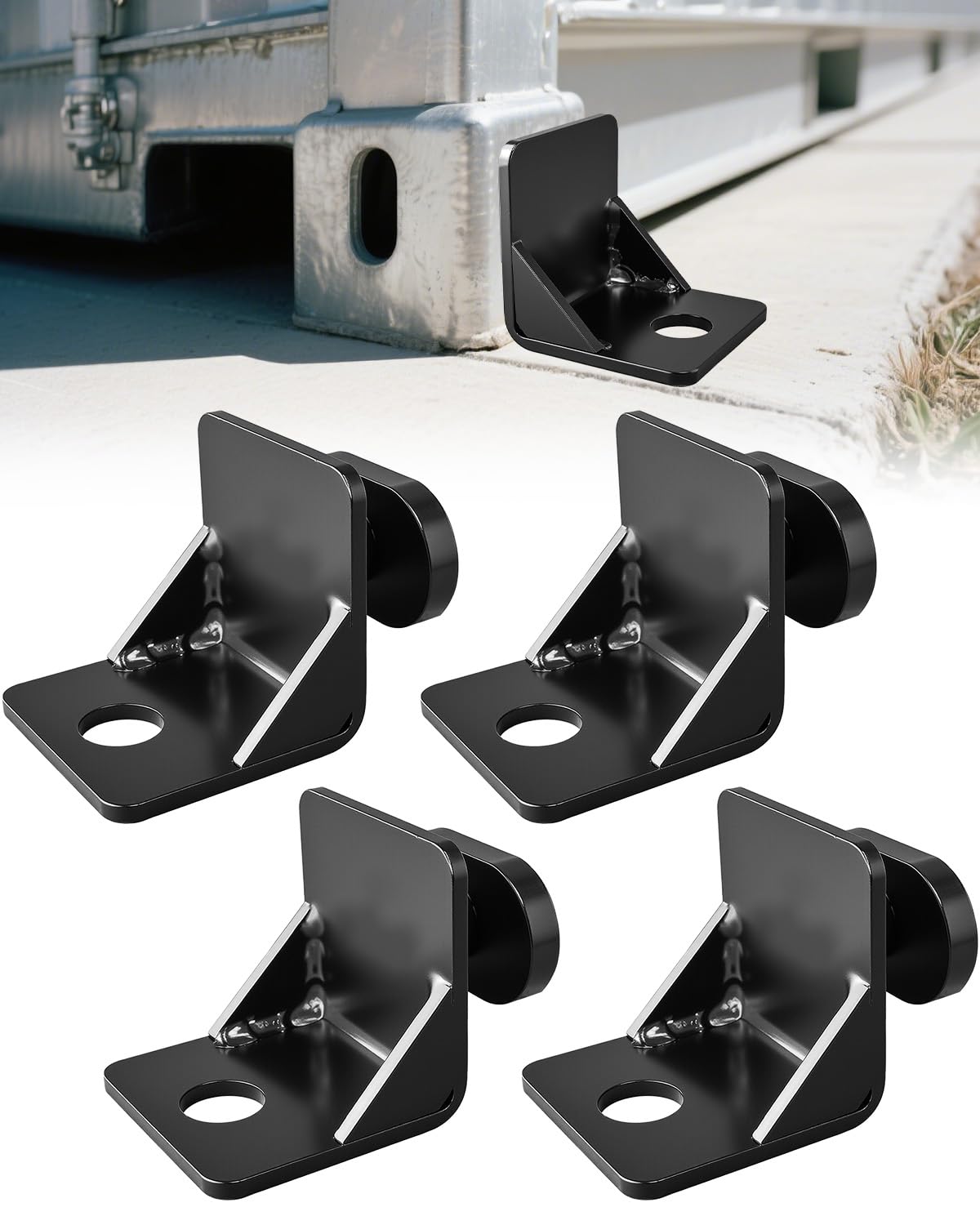 HZSIFU 4 Pack Shipping Container Anchors, Full Bevel Triangular Design, Heavy Duty Steel Side Twist Lock Tie Downs, Black Anti-R