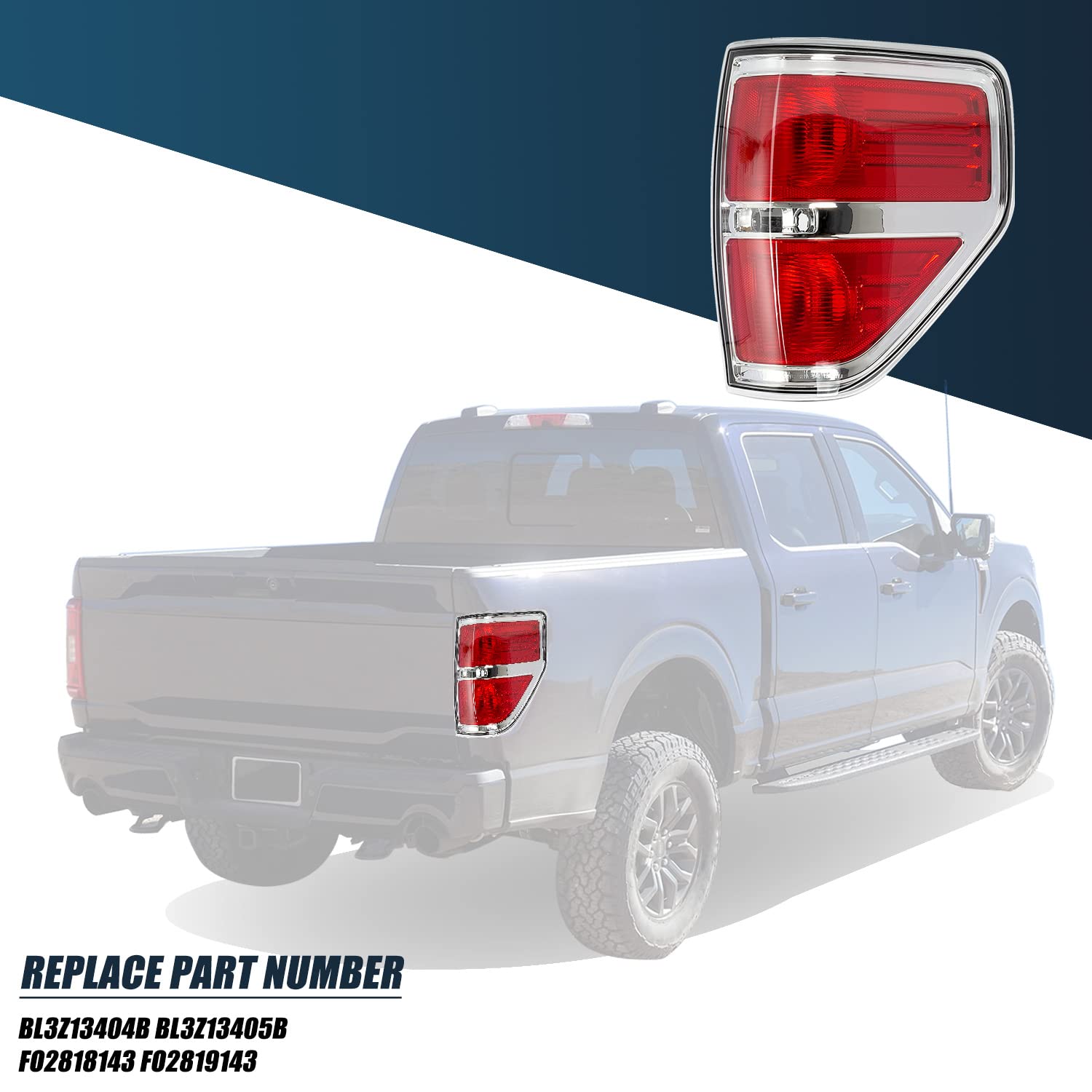 Ransoto F150 Right Tail Light Compatible With Ford F-150 2009 2010 2011 2012 2013 2014 Chrome Trim Passenger Side