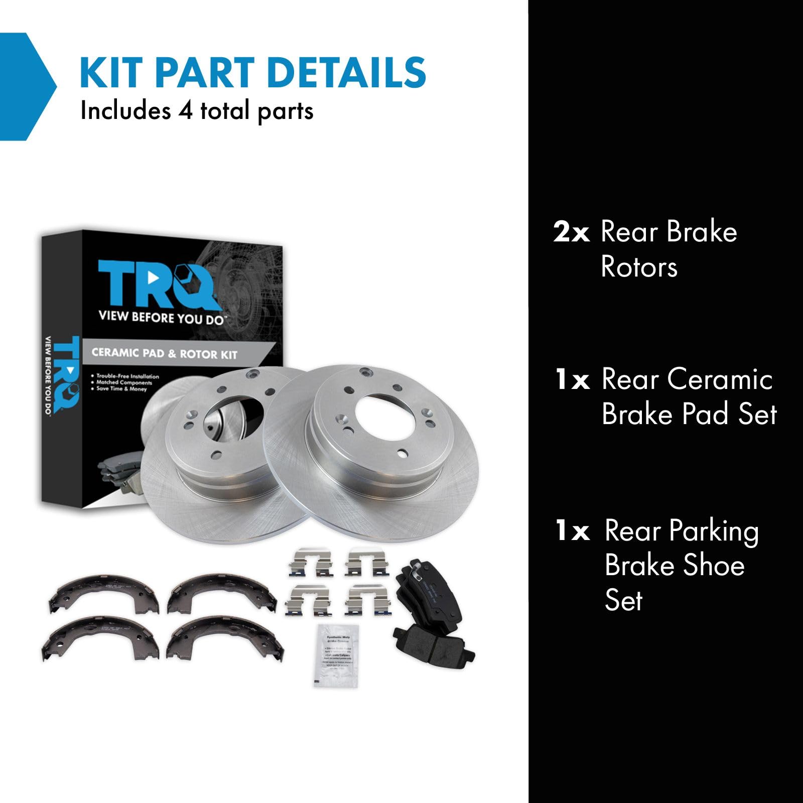 Trq Rear Brake Pad & Rotor Kit Brake Pads Brake Rotor Parking Brake Shoe Set Ceramic Compatible With 2012-2017 Hyundai Azera 201