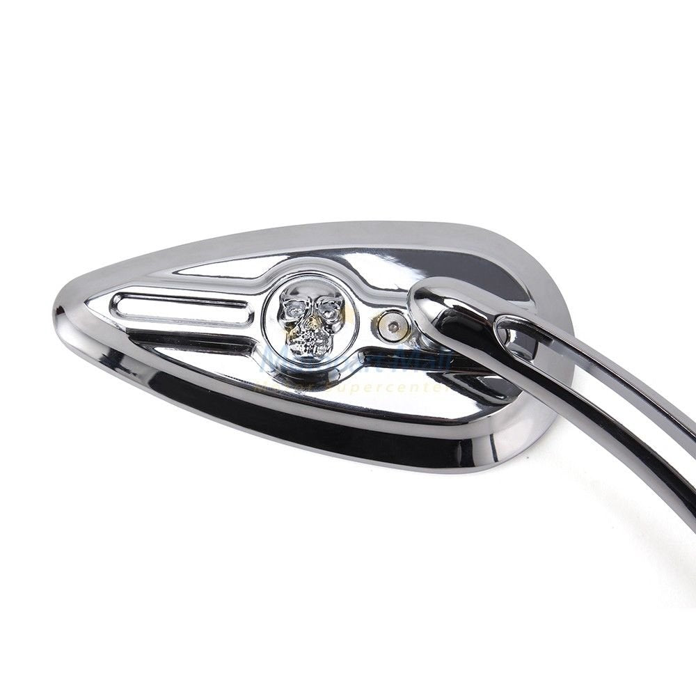 8Mm/10Mm Rearview Side Mirrors Chrome Skull Teardrop Aluminum Replacement For Harley Dyna Electra Glide Motorcycle Left & Right