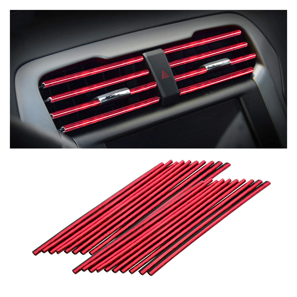 8Sanlione 20 Pieces Car Air Conditioner Decoration Strip For Vent Outlet, Universal Waterproof Bendable Air Vent Outlet Trim Decoration, Suitable For Most Air Vent Outlet, Car Accessories (Ice Red)
