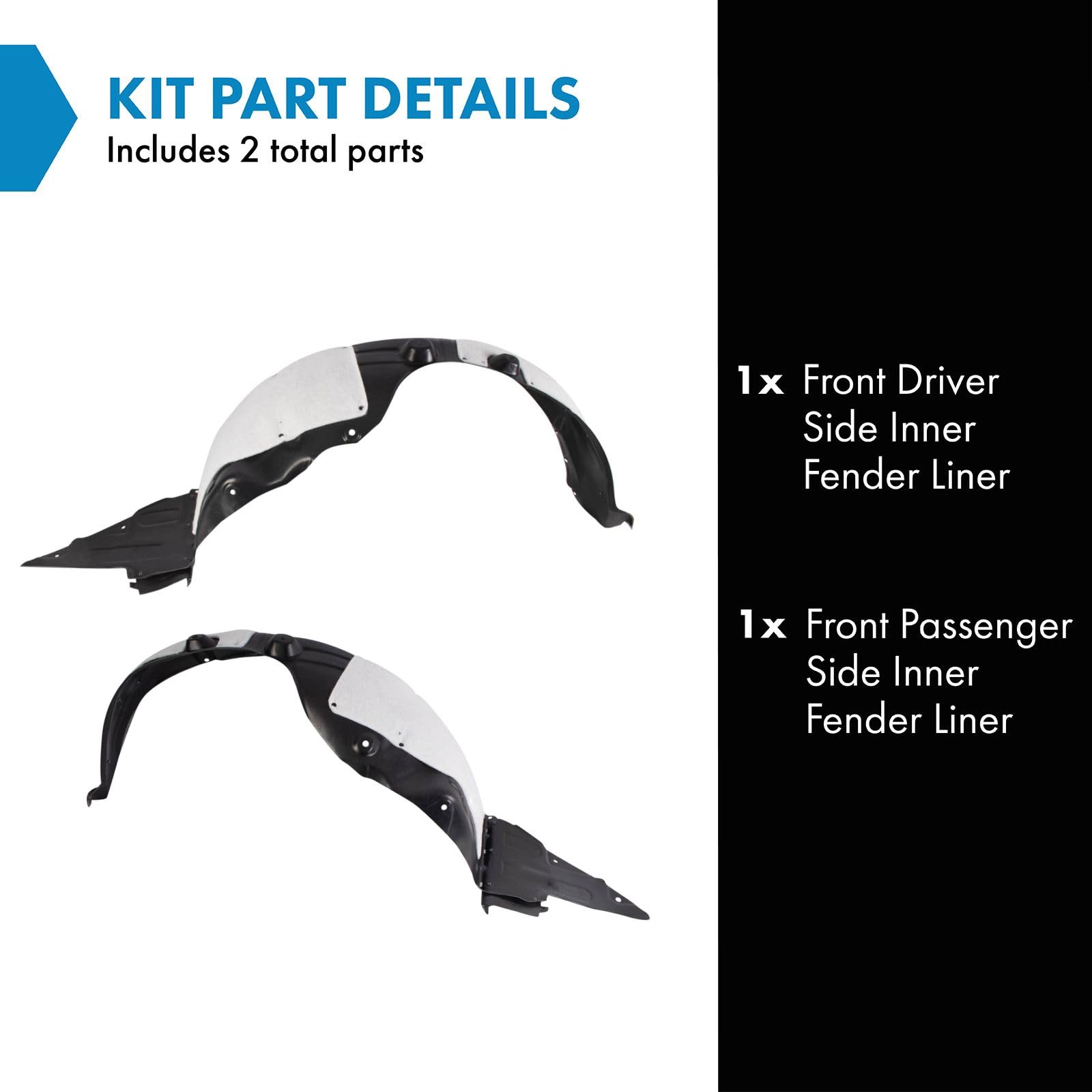 Trq Front Inner Fender Liner Set Compatible With 2014-2015 Kia Optima Ki1248132 Ki1249132