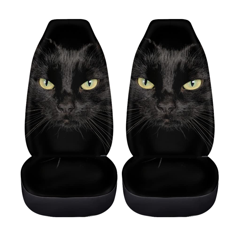 Bigcarjob Durable Washable Black Cat Car Seat Covers 2Pc Front Seat Only Ultra-Soft Universal Auto Drive Seat Protector Cover