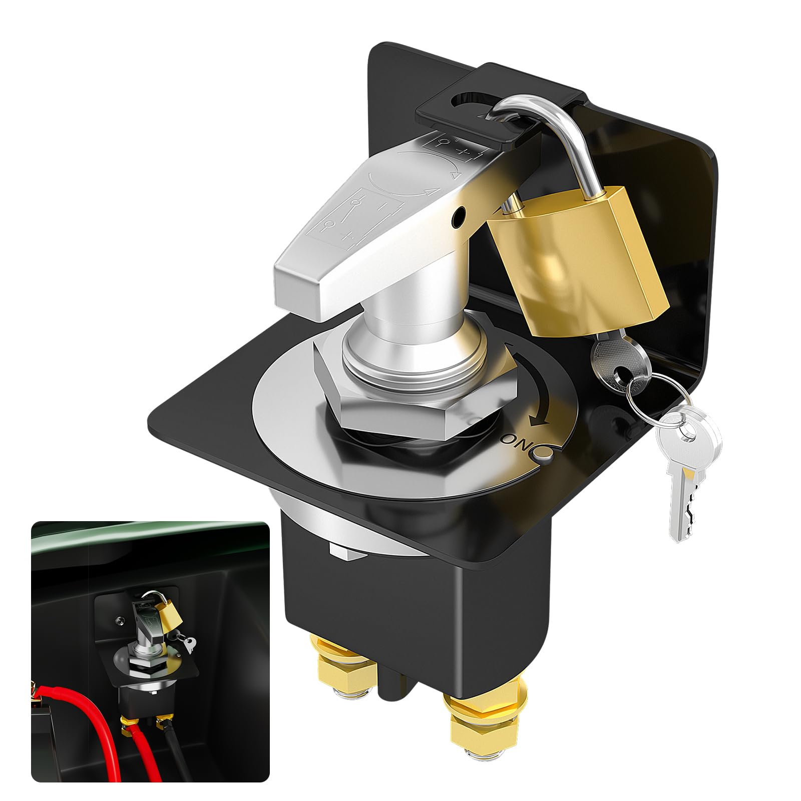 Joinfworld 500A Battery Disconnect Switch 12V 36V Heavy Duty with Lockout Plate, Battery Kill Switch High Current Cut Off Switch