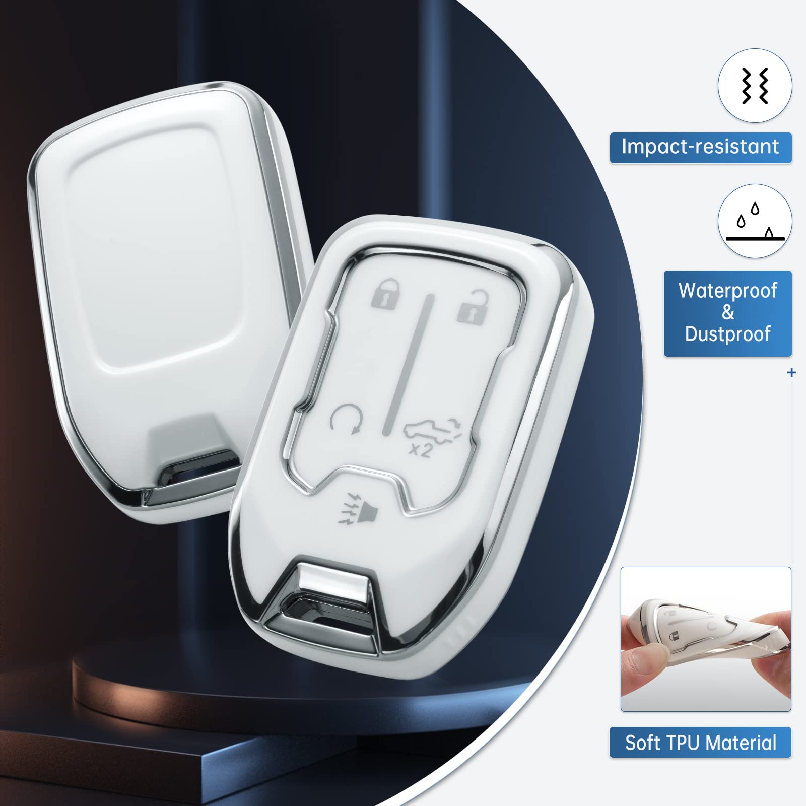 Yo&Yoye For Gmc Key Fob Cover With Keychain, Tpu Key Case Fit For 2019 2020 2021 2022 Chevy Silverado Gmc Sierra 1500 2500Hd 3500Hd Terrain Acadia Smart Key Protector Shell 5 Buttons