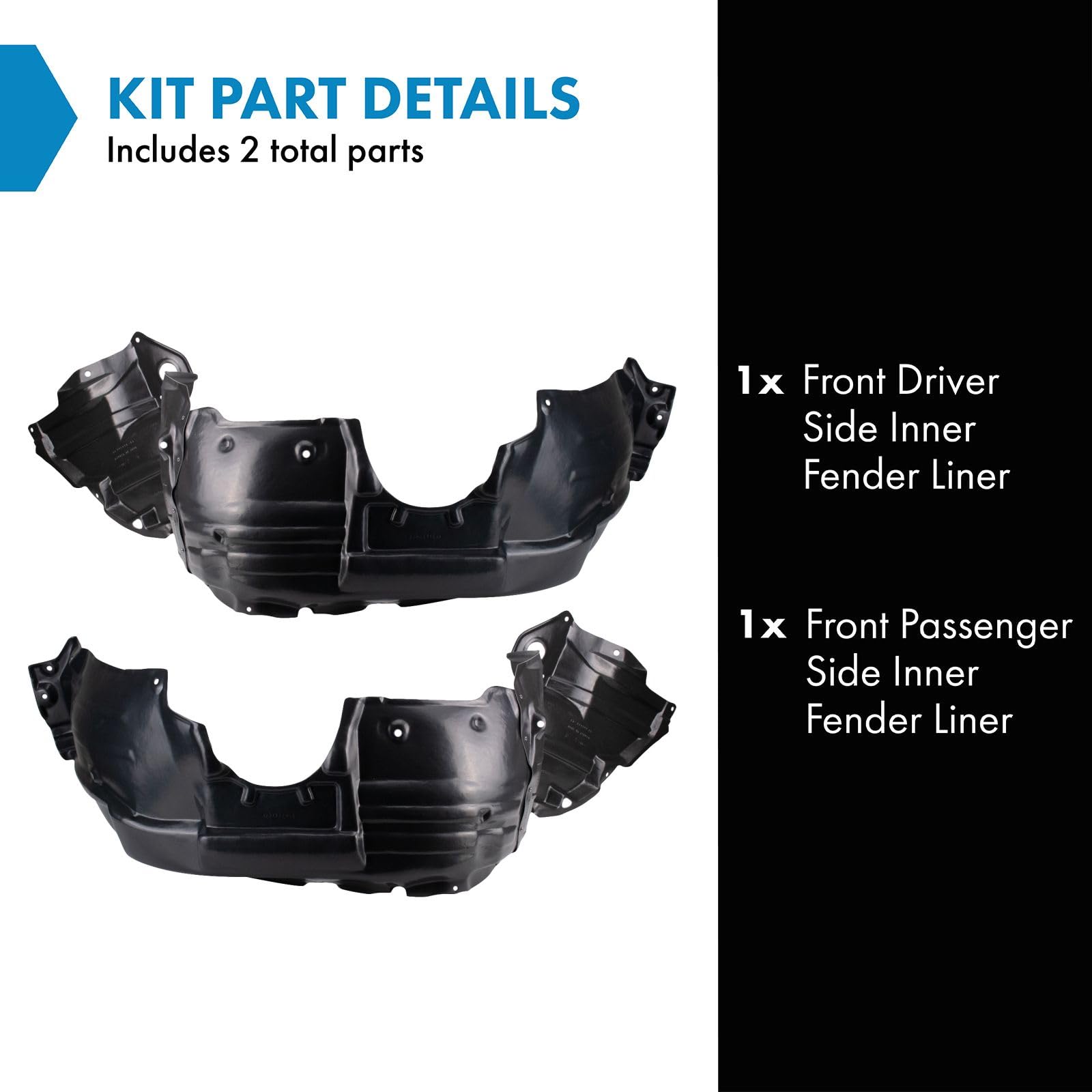 Trq Front Inner Fender Liner Set Compatible With 2011-2013 Toyota Highlander To1248172 To1249172