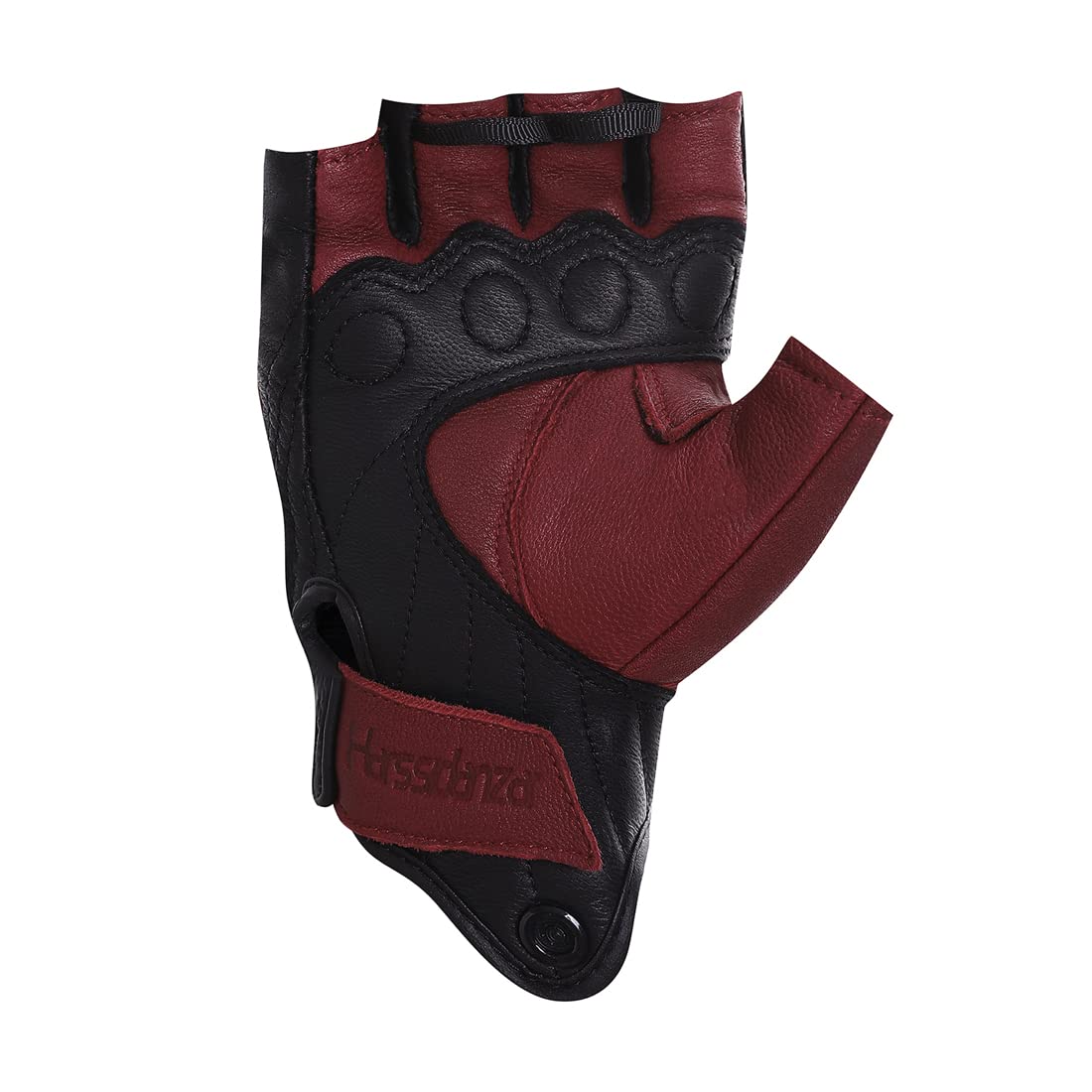 Harssidanzar Mens Half Finger Goatskin Leather Motorcycle Gloves Gm037,Oxblood/Black, Size S