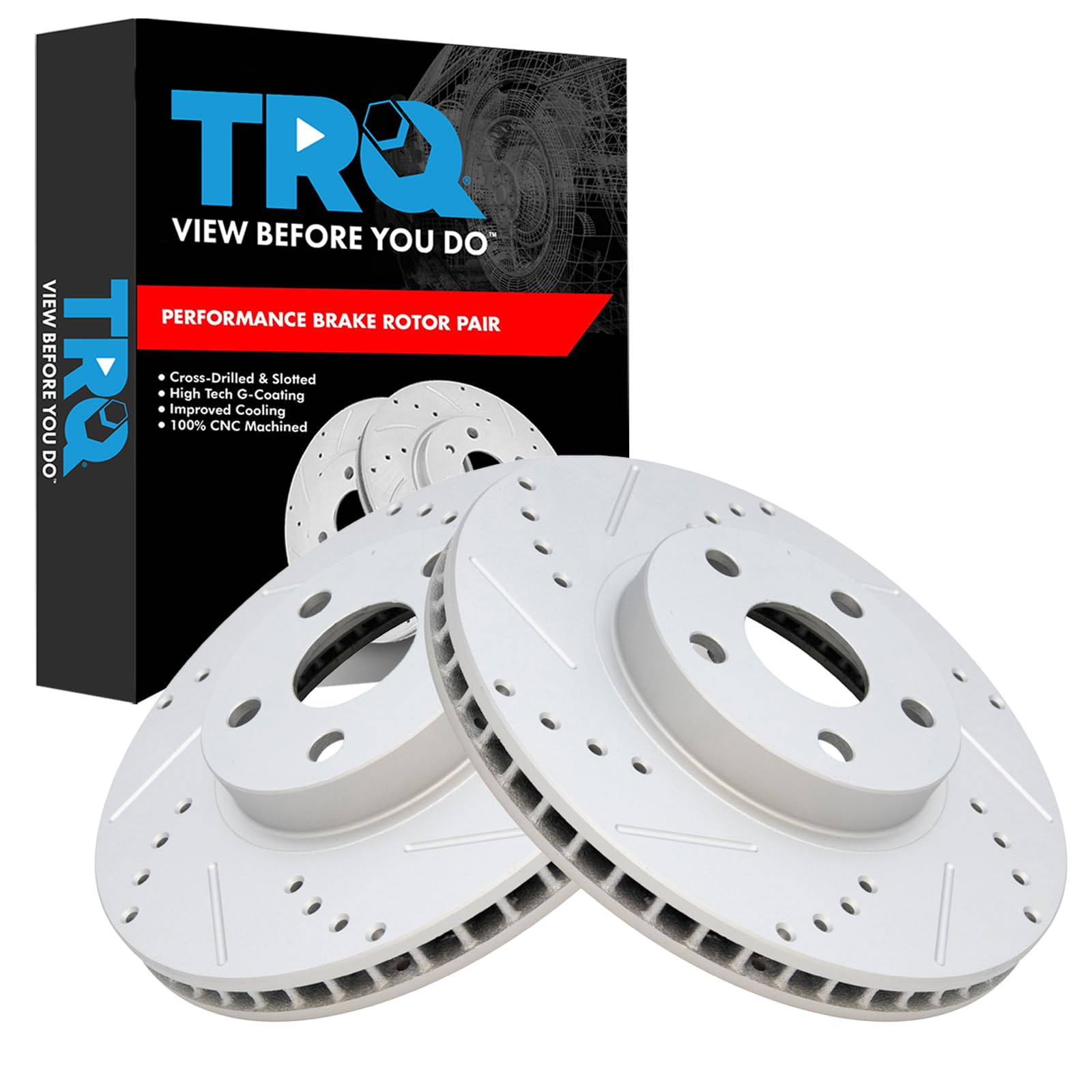 Trq Front Performance Brake Rotors Set Premium G-Coated Cross Drilled & Slotted Compatible With 2003-2008 Pontiac Vibe 2005-2010