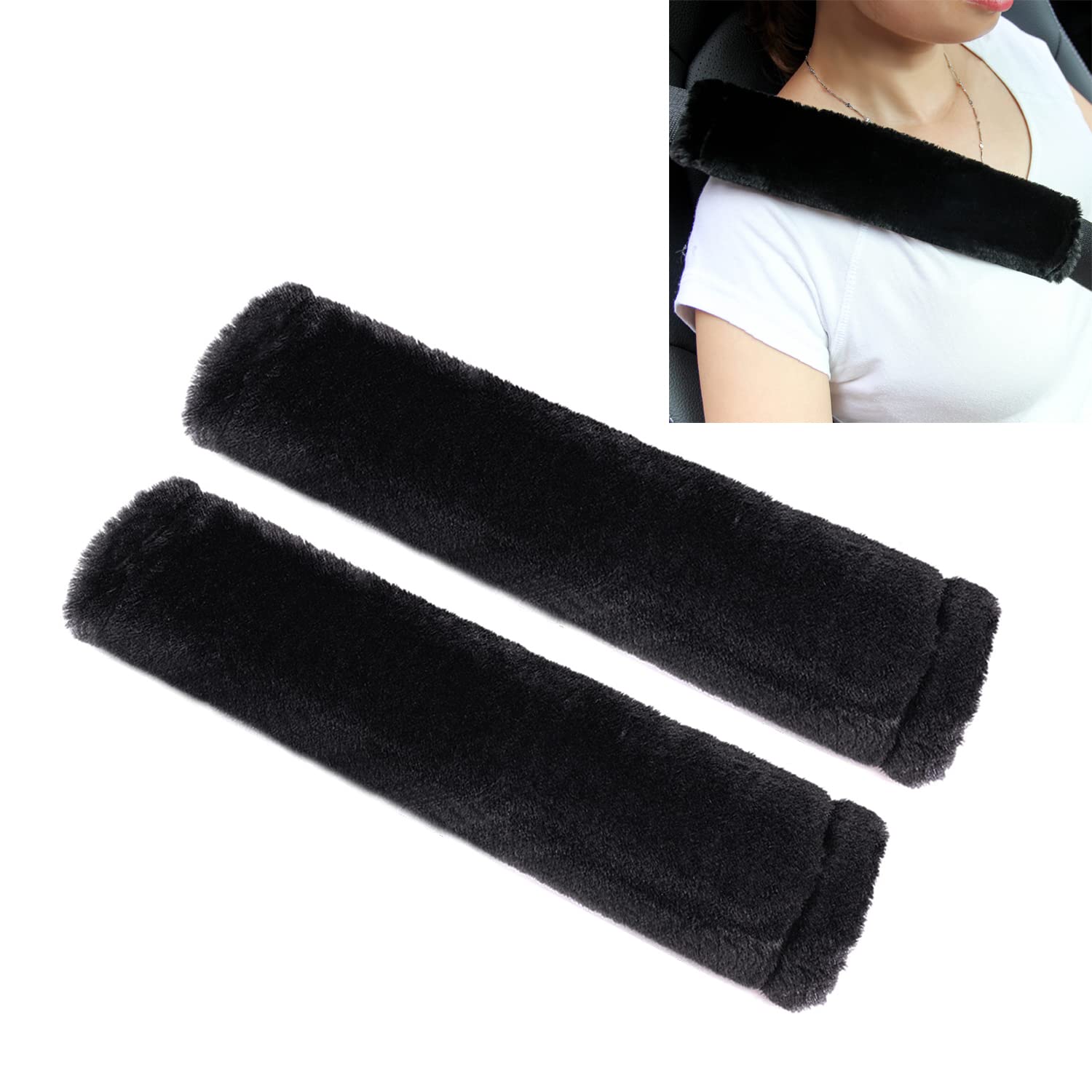 Amooca Soft Faux Fur Universal Fit Seatbelt Cover Car Truck SUV Airplane Seat Belt Shoulder Pad for Carmera Backpack Straps Neck