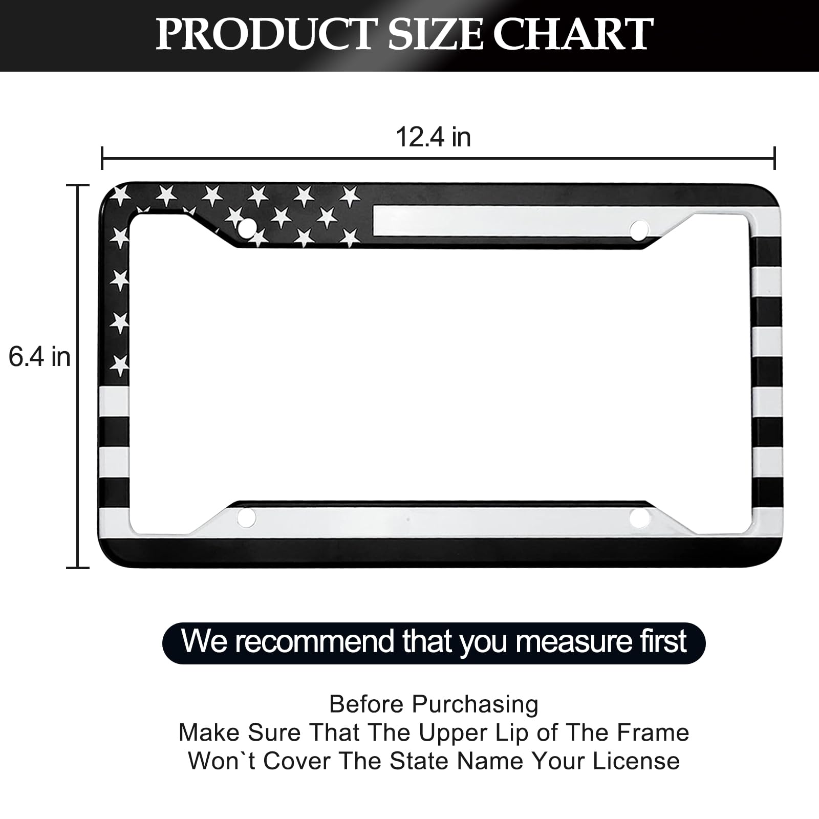 LIN KANG Black American Flag License Plate Frame - 2 PCS Patriotic US Flag Aluminum Metal License Plate Frames Holder Covers, Ru