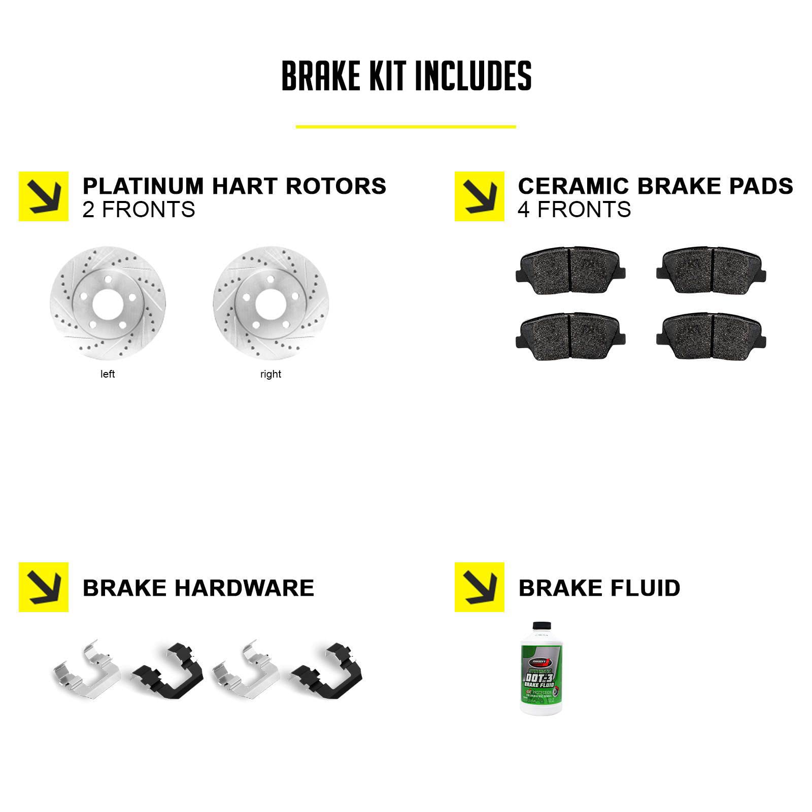 Hart Brakes Front Brakes And Rotors Kit |Front Brake Pads| Brake Rotors And Pads| Ceramic Brake Pads And Rotors - Phcf.42116.02