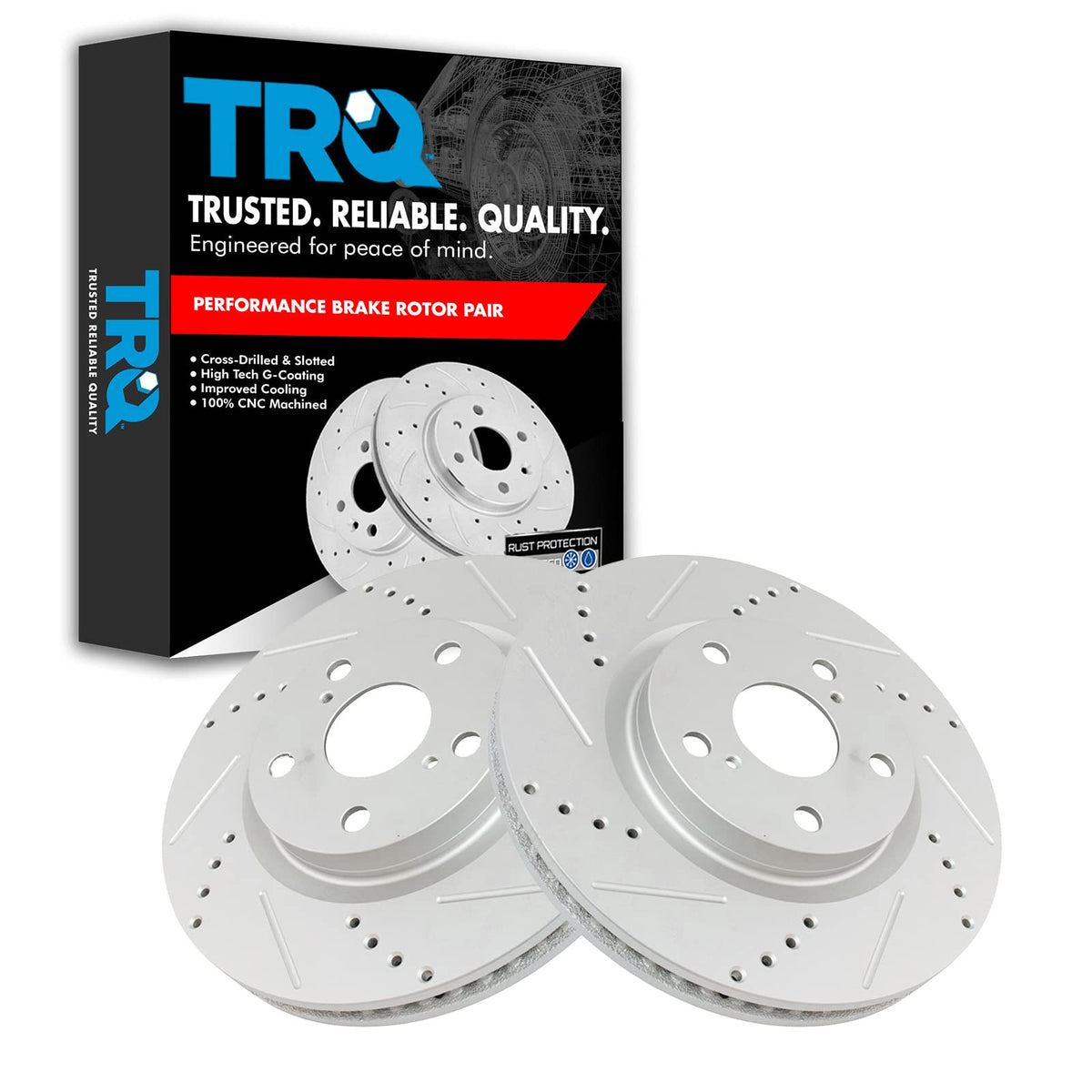 Trq Front Performance Brake Rotor Drilled Slotted Pair For 2008-2016 Avalon / 2007-2017 Camry / 2013-2017 Es300H / 2007-2017 Es3