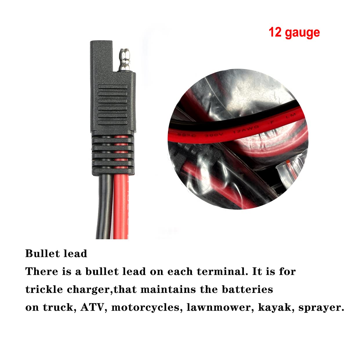 5 Pack 12 Gauge 2 Pin Quick Disconnect Polarized Wire Harness SAE Connector Bullet Lead Cable for Motorcycle Boat Car Tractor -