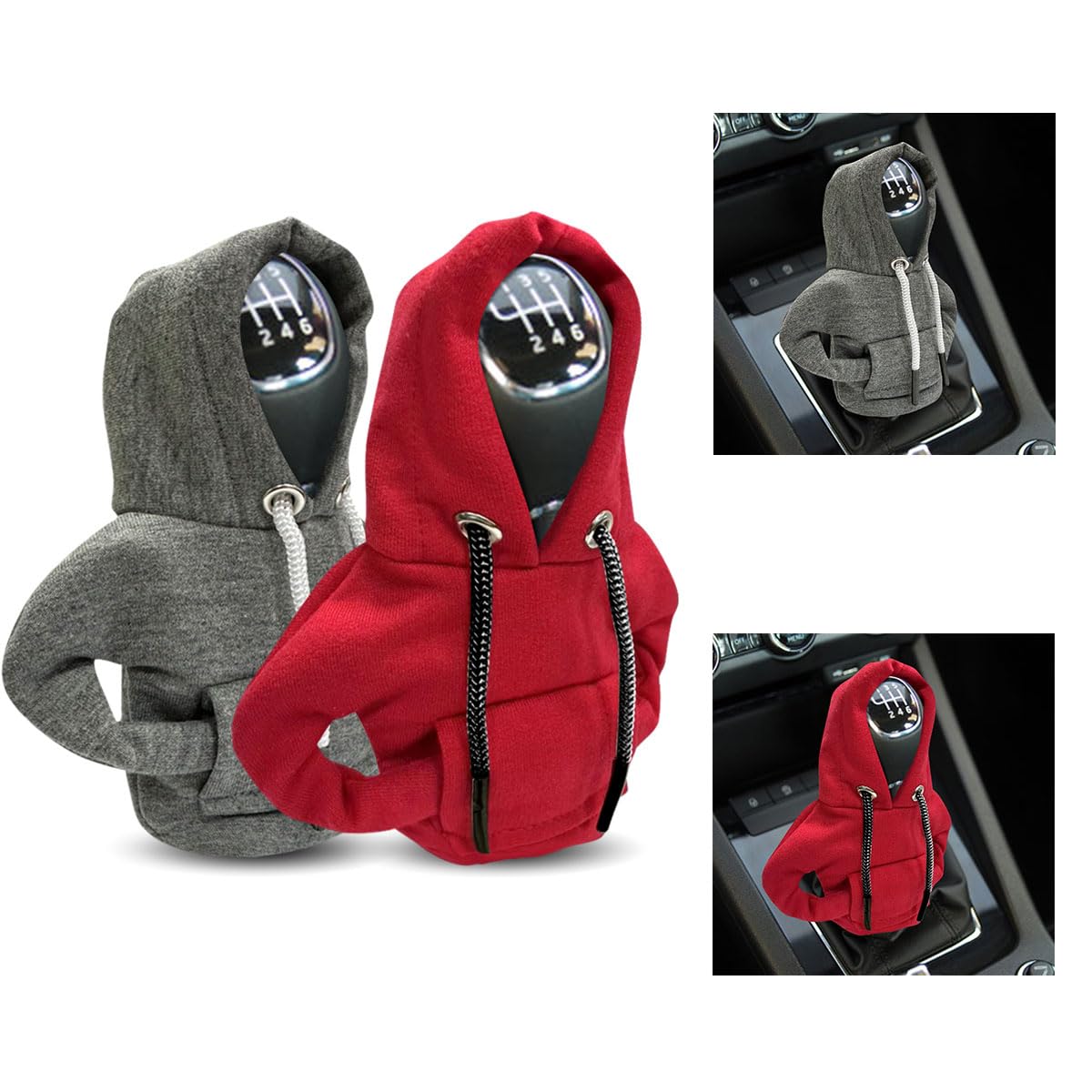 Joycourt 2Pcs Car Gear Shift Cover, Fashionable Hoodie Car Shift Knob, Winter Warm Gear Shift Knob Cover Sweater Shirt, Auto Int
