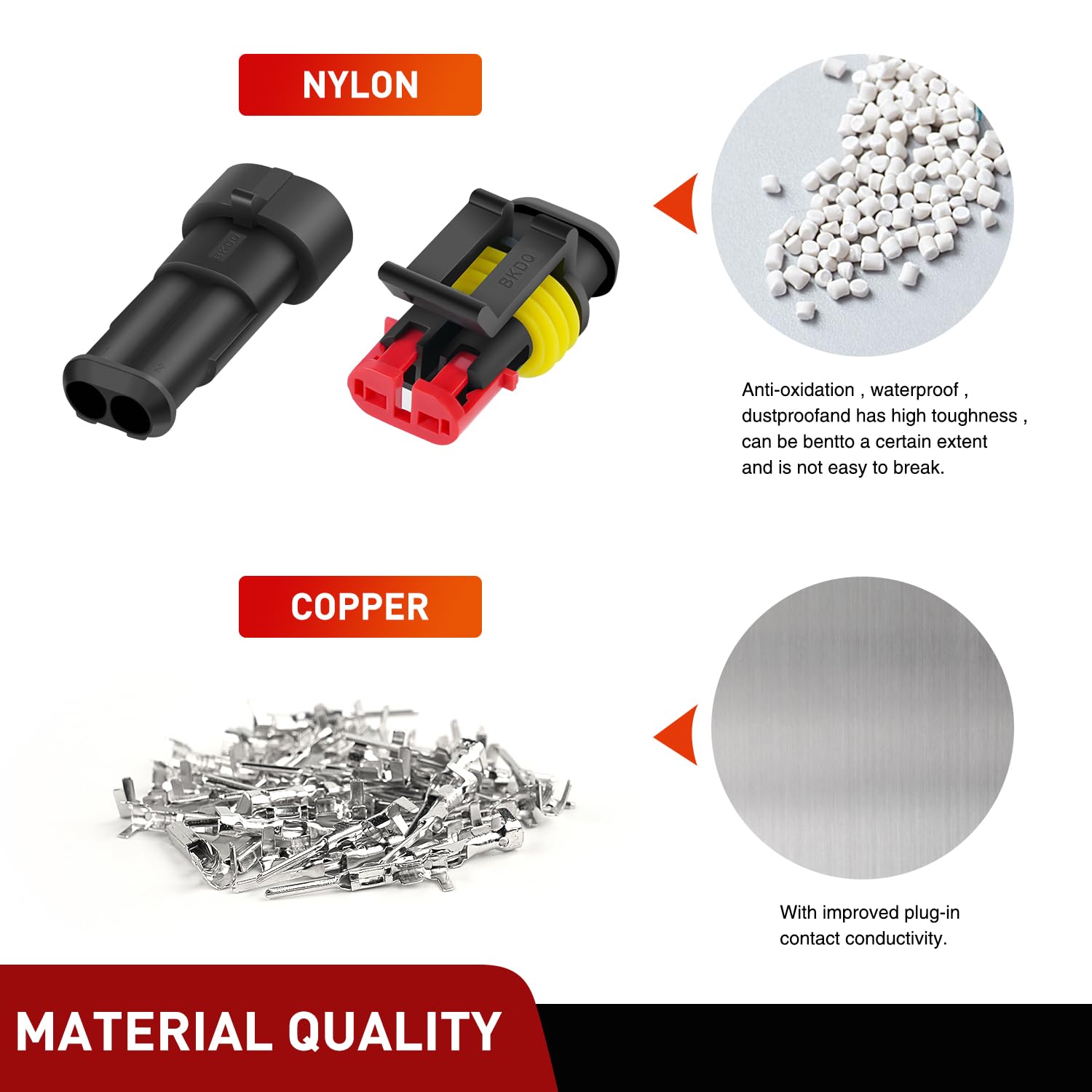 Nilight 200PCS 2 Pin Electrical Connector Plug Male Female Terminal Wire Connector Waterproof Connectors 2 Way Automotive Connec