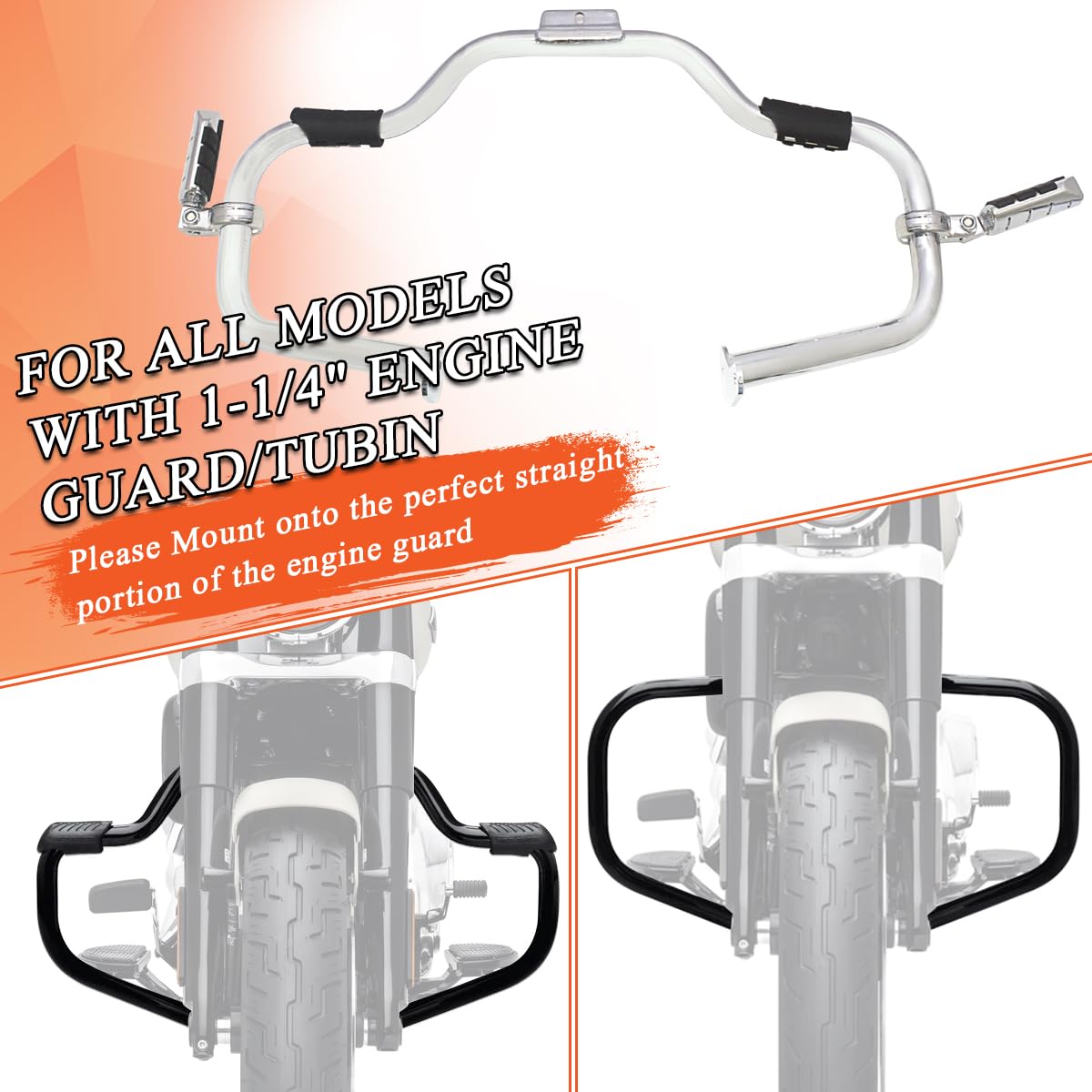 Fovplue 1.25' Highway Footpegs, Adjustable Footrest W/Mounting P-Clamps For Harley Touring Softail Dyna Sportster Honda Kawasaki Suzuki Yamaha Indian Victory With 1-1/4' Engine Guard/Tubing, Chrome#3