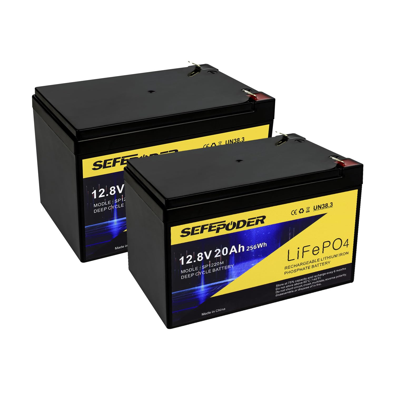 SEFEPODER 12V 20Ah Lithium LiFePO4 Deep Cycle Battery 2 Pack, 4000+ Cycles Rechargeable Battery for Electric Scooter, Ride On To