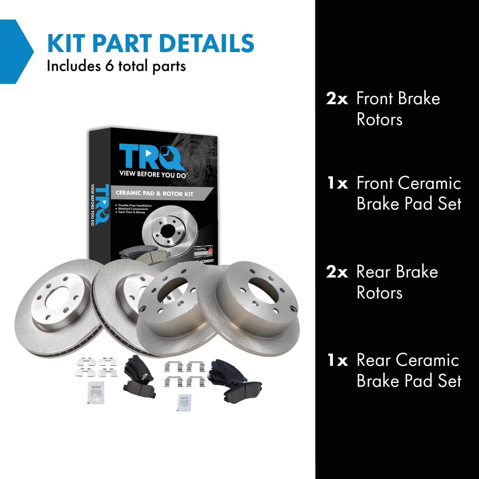 Trq Front And Rear Brake Pad & Rotor Kit Brake Pads Brake Rotor Ceramic Compatible With 2004-2005 Hyundai Sonata 2003-2006 Kia O