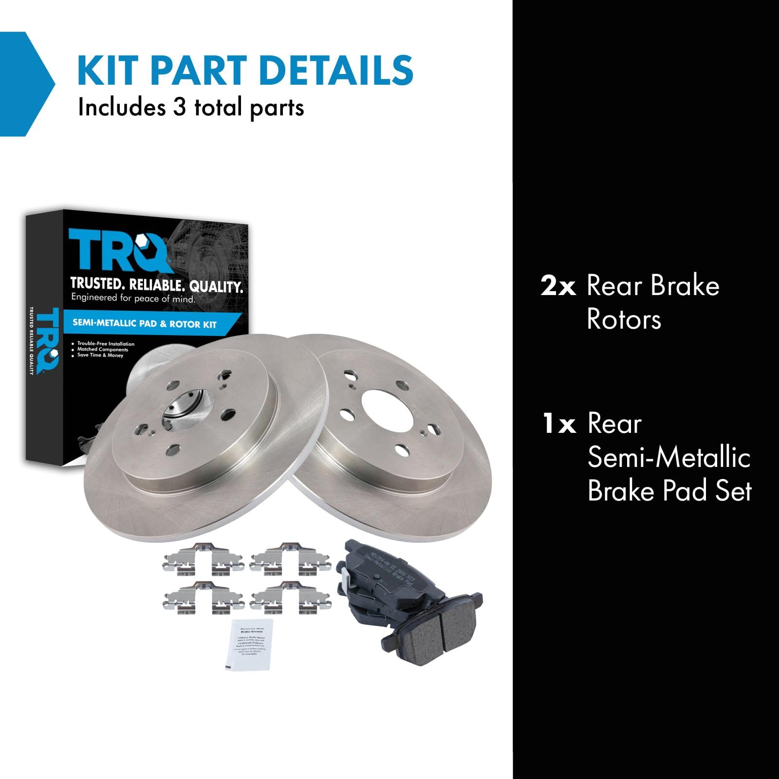 Trq Rear Metallic Disc Brake Pads Set & 2 Rotors Kit For Vibe Matrix 1.8 Corolla Xrs