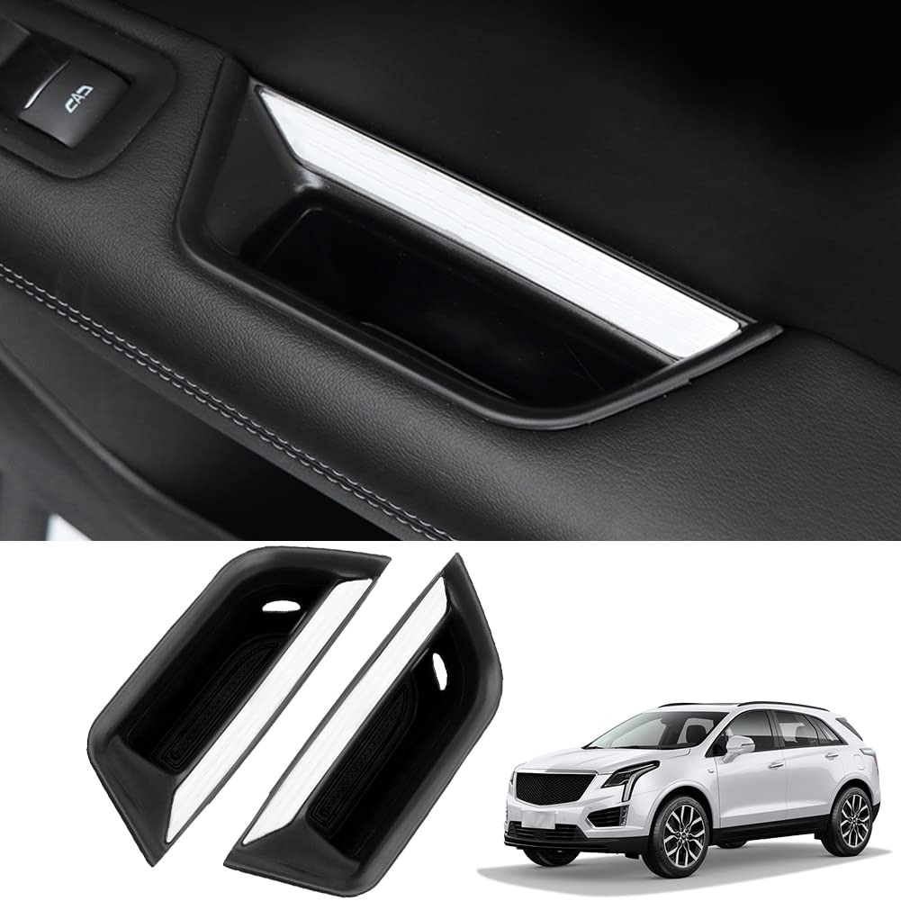 Yboueo 2Pcs Xt5 Rear Side Door Handle Storage Box Holder Upgraded Door Armrest Organizer For Cadillac Xt5 2023 2022 2021 2020 20