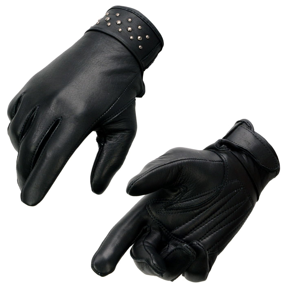 Milwaukee Leather MG7760 Women's Black Leather Gel Palm Lightweight Motorcycle Hand Gloves W/Stylish Wrist Detailing - Small