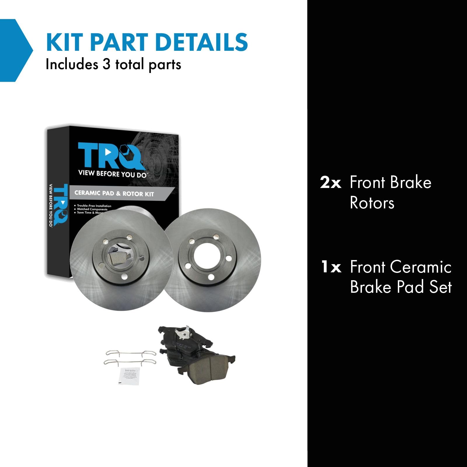 Trq Front Brake Pad & Rotor Kit Brake Pads Brake Rotor Ceramic Compatible With 2000-2004 Audi A4 1999-2004 A4 Quattro 2002 S4 20
