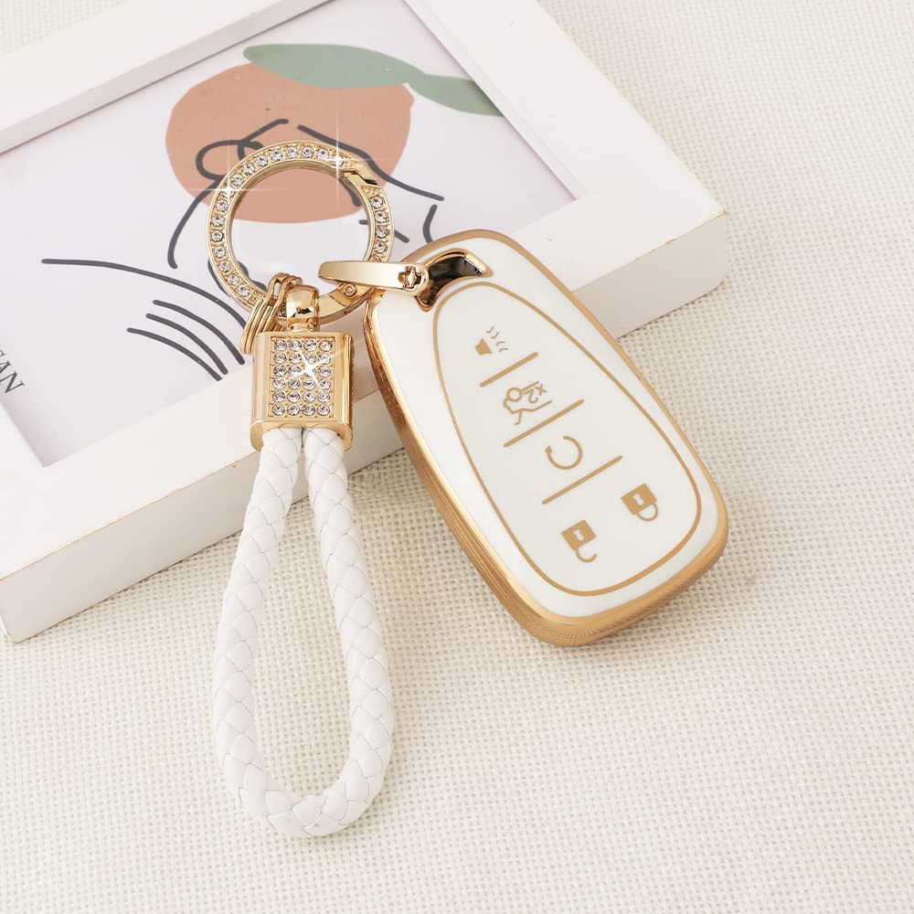 Pifoog Key Fob Case For Chevy Tpu 5 Button Keys Cover Shell Glittering Car Keychain For Malibu Equinox Trax Camaro Blazer Traver