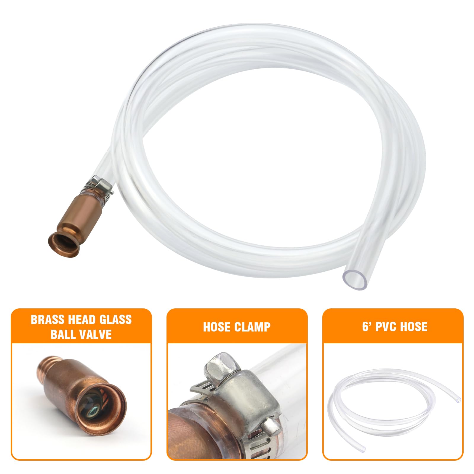 Sporthfish Gas Siphon Pump 1/2'' Copper Valve 6FT Syphon Hose for Water Gasoline Fuel & Other Liquid Safety Self Priming Shaker