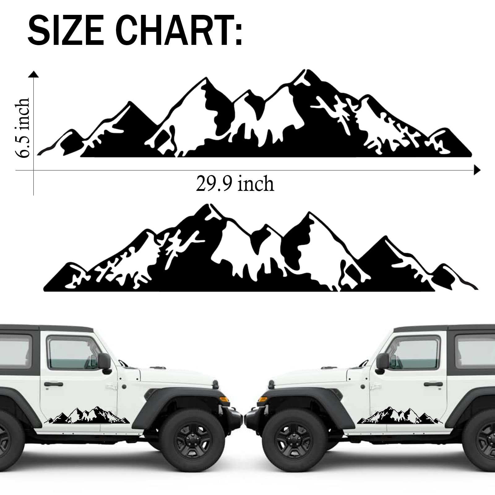 Practisol 1 Pairs Mountain Stickers For Car, Mountains Graphic Car Decals For Side Body Door Tailgate, Mountain Decal Vinyl Car Sticker For Pickup Truck Suv Rv Off-Road Vehicles (29.9X6.5 Inch, Black)