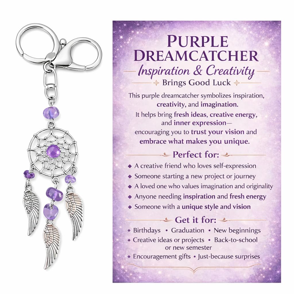 Orisylumen Women Dreamcatcher keychain Crystal Key Chain Boho Decor for Bag Charm Healing Positive Energy Gift for Friend, Purpl