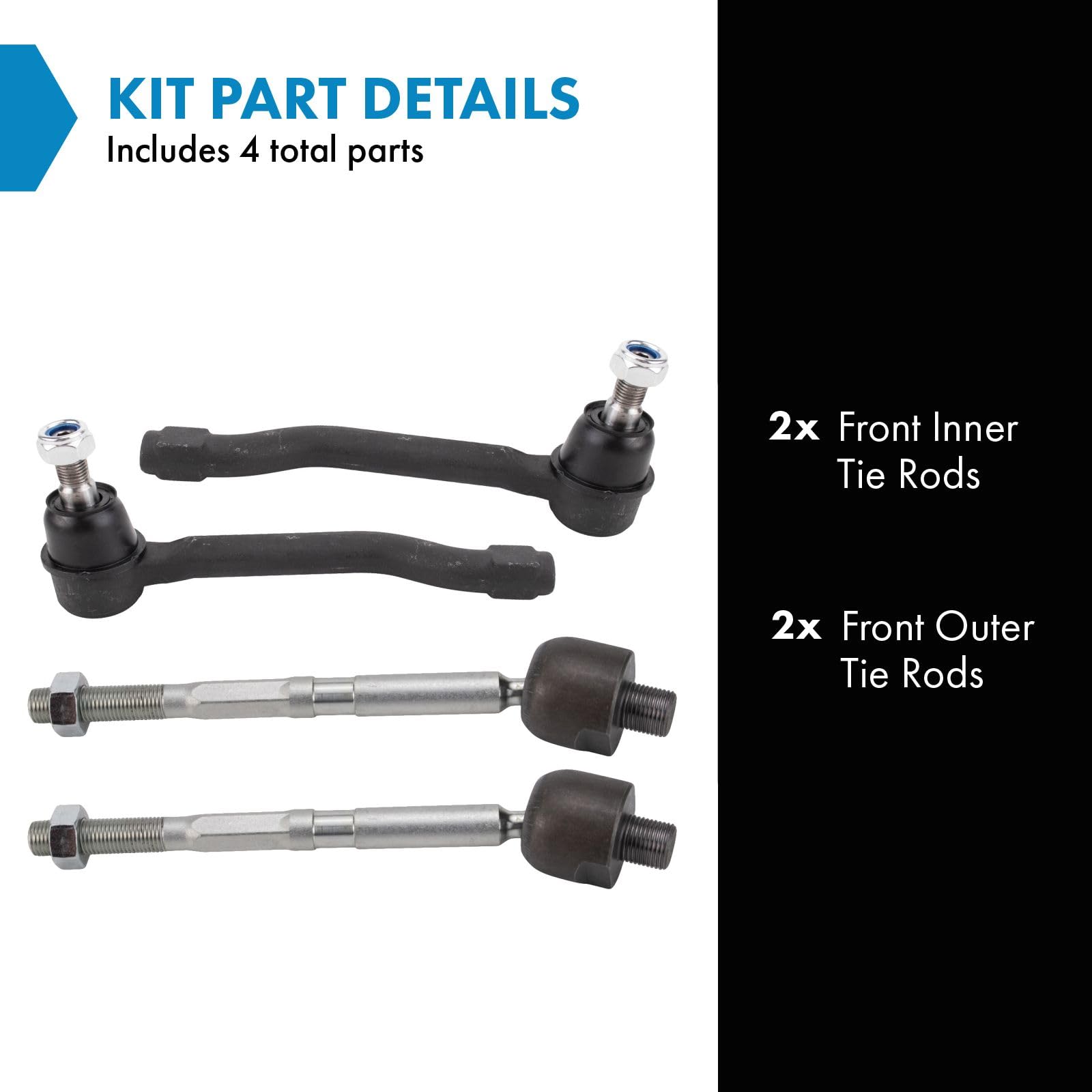 Trq Front Inner And Outer Tie Rod Set Compatible With 2014-2020 Acura Mdx 2019-2022 Honda Passport 2016-2022 Pilot 2017-2022 Rid