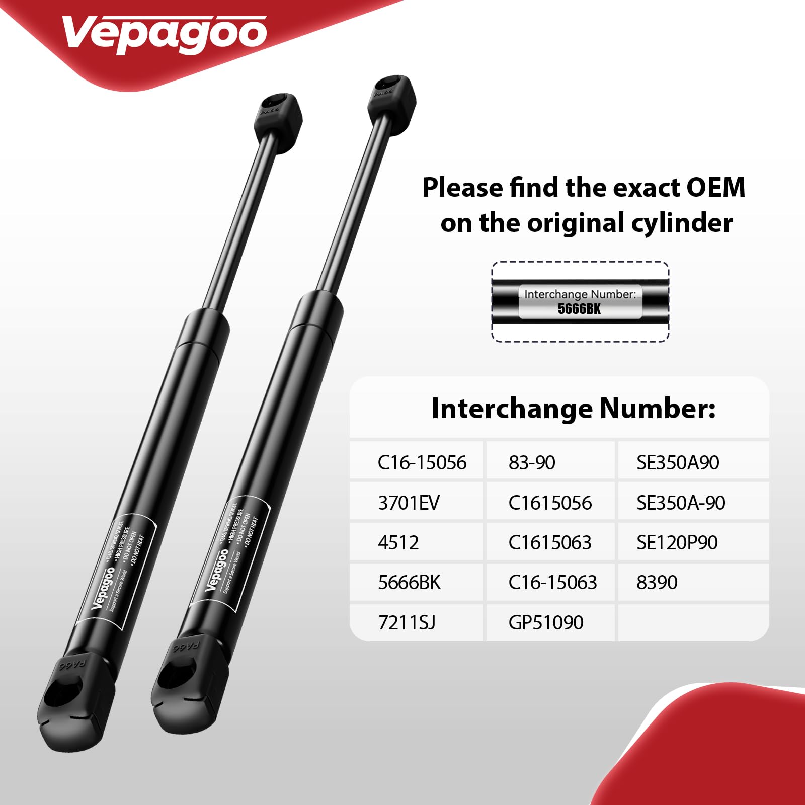 Vepagoo C1615056 12 Inch 90Lb/400N Gas Shocks Struts Spring For Truck Pickup Tool Box Boat Deck, Weatherguard Csps Aluminum Tool