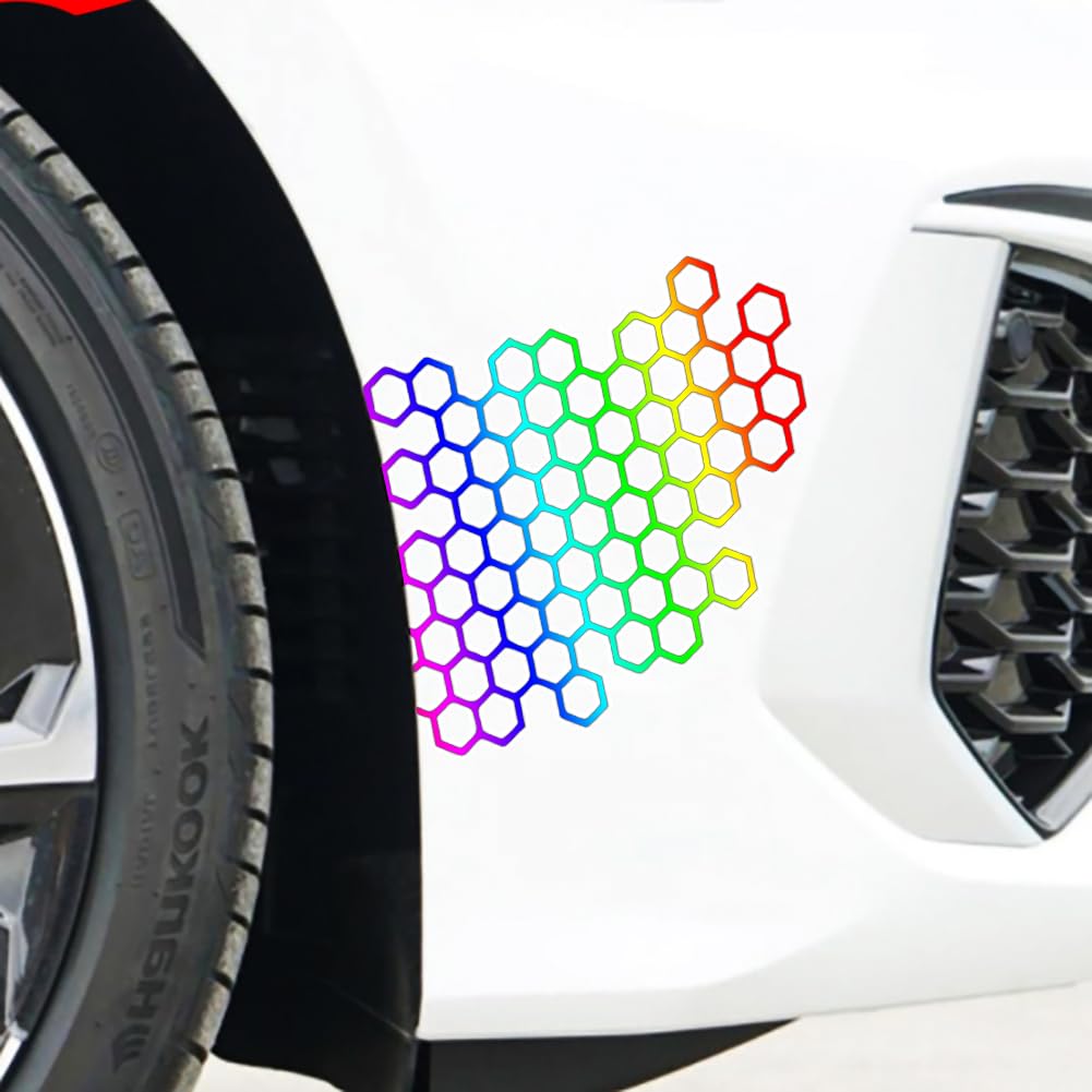 JSCARLIFE Honeycomb Hexagon Pattern Car Sticker, Self-Adhesive Vinyl Graphics Decals for Car/Truck, Universal Car Hood Body Side