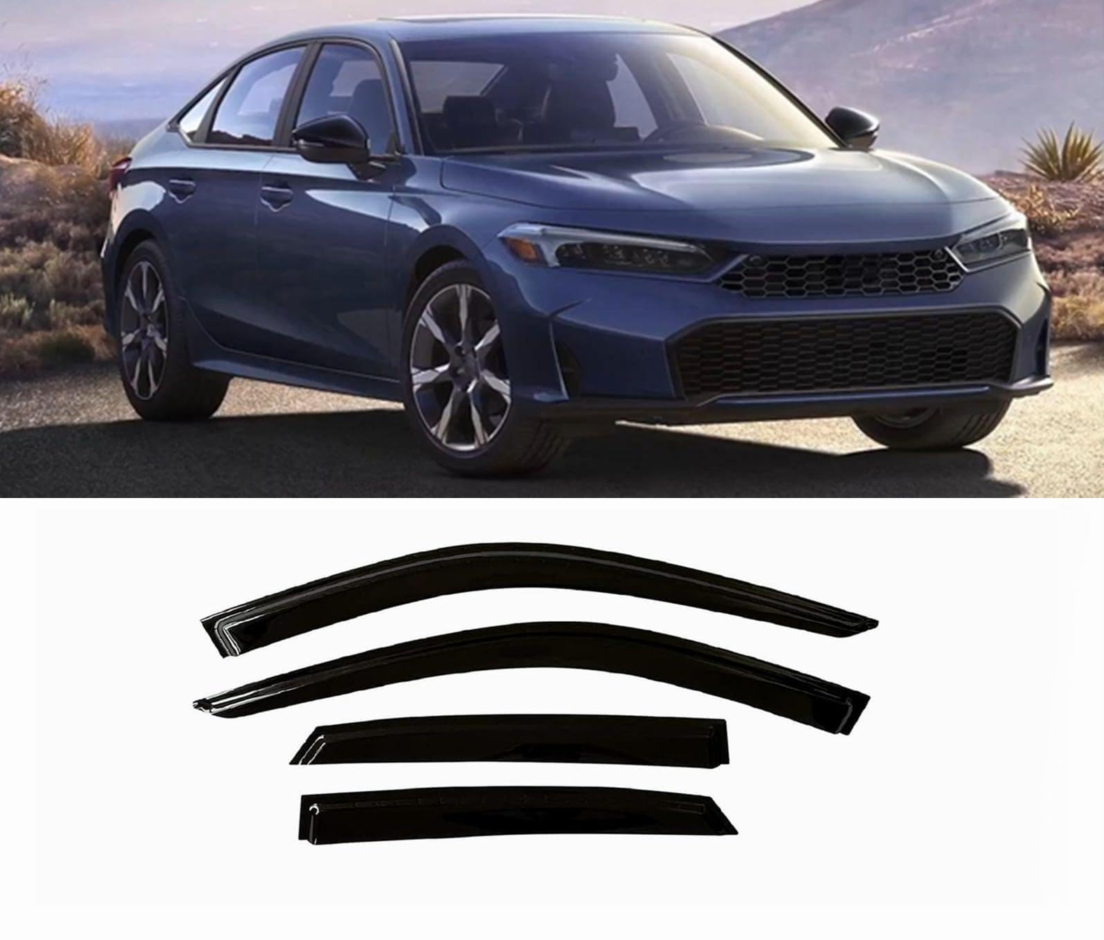 Zzdsnj Tape-On Window Visors 4-Piece For 2022-2025 Honda Civic Sedan Sun Rain Guards Shield Shade Smoke