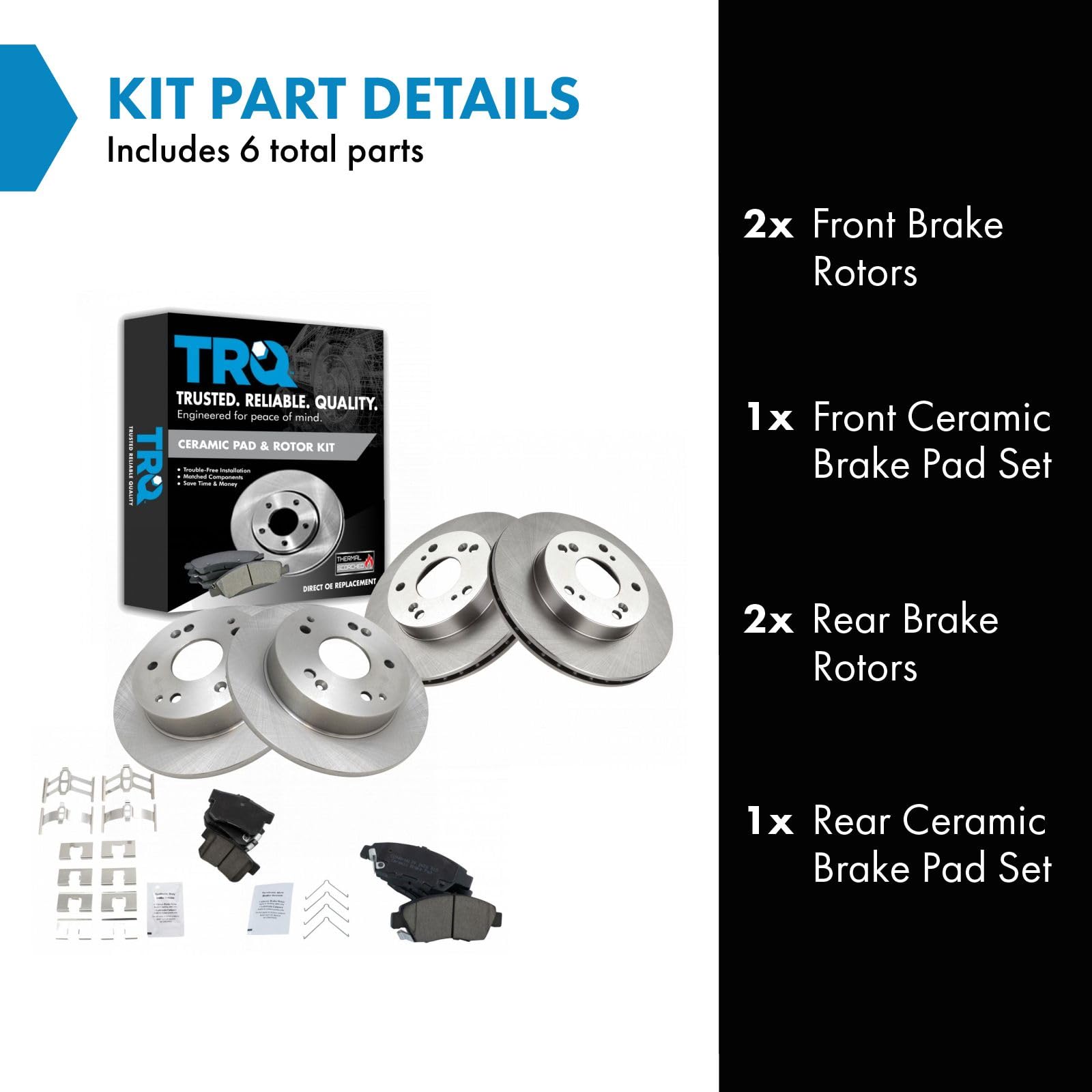 Trq Front And Rear Brake Pad & Rotor Kit Brake Pads Brake Rotor Ceramic Compatible With 2002-2006 Acura Rsx