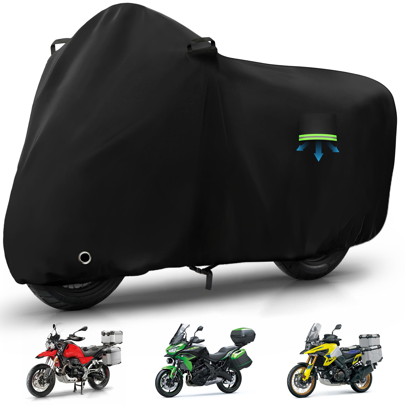 Motorcycle Cover Waterproof for Pan America 1250 Special Adventure/V-Strom 1050/Versys 1000 SE/Tiger, Heavy Duty Sun UV Dust Rai