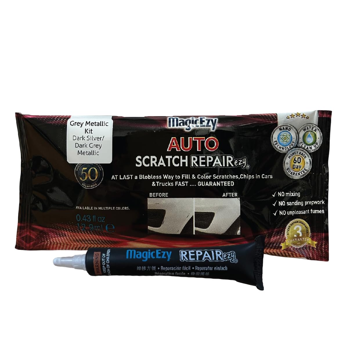 MagicEzy Auto Scratch RepairEzy - (Gray Metallic) Touch Up Paint for Car Scratches and Chip Repairs | All Makes and Models | No 