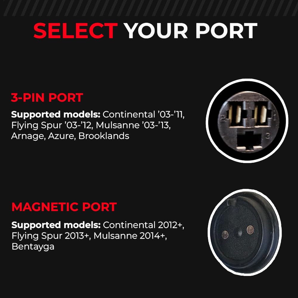 Jmr Battery Charger For Bentley Continental Gt Bentayga Flying Spur Mulsanne Trickle Charger Conditioner Maintainer (Magnetic Port, Add Lithium Mode)