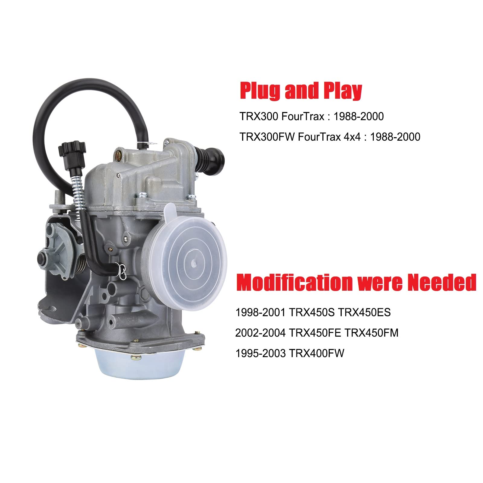 Fourtrax 300 Carburetor Fits Honda Trx300 Trx300Fw 1988-2000, 00-06 Rancher 350 All Models, With Fuel Filter Air Filter
