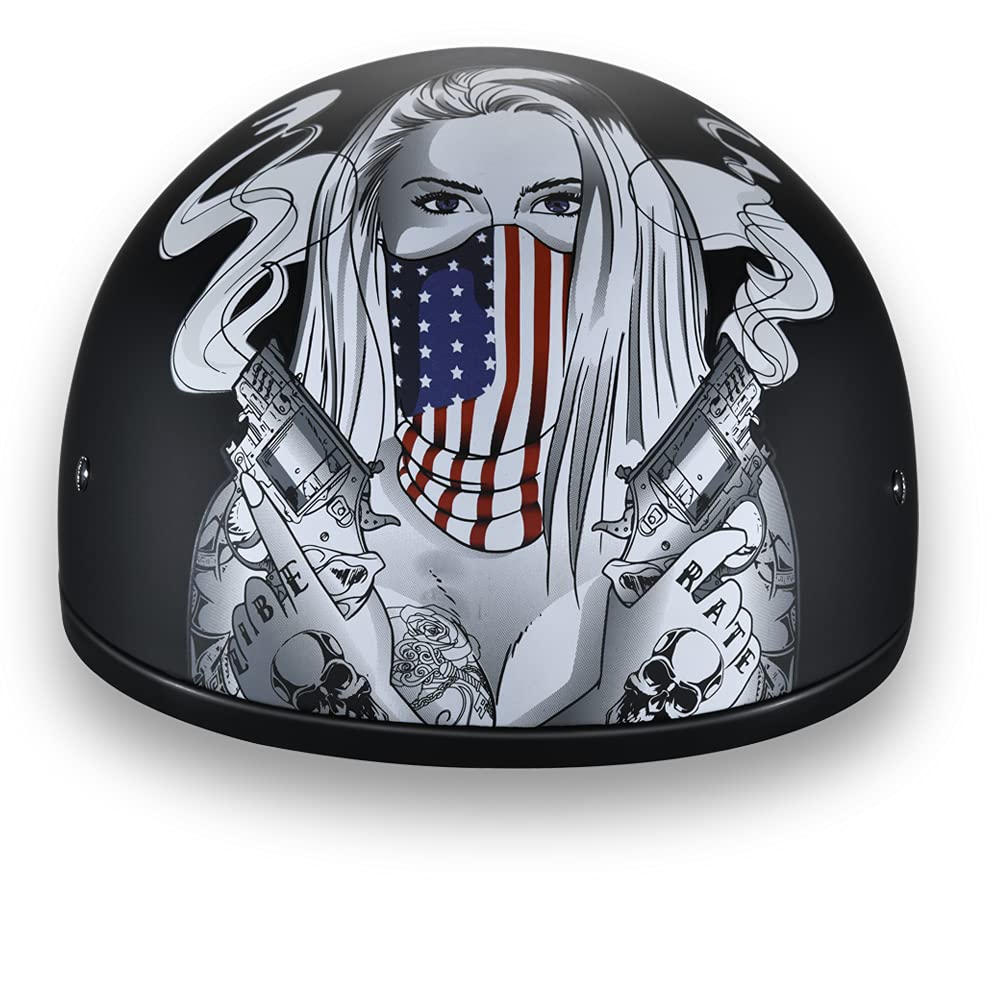 Daytona Helmets Half Skull Cap Motorcycle Helmet - Dot Approved [Make 'Em Pay] [Xs]
