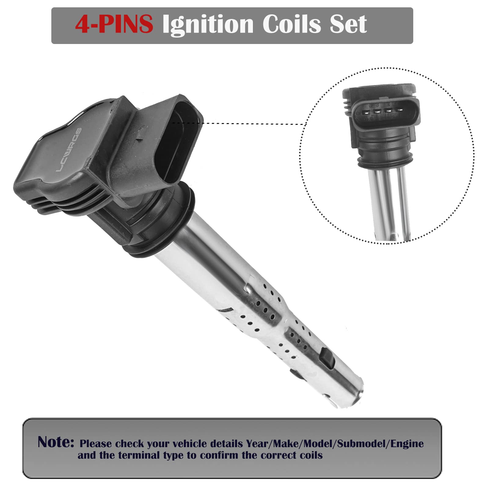 Lcwrgs Ignition Coil For L5 2.5 2005 2006 2007 2008 2009 2010 2011 2012 Volkswagen Vw Jetta Rabbit Beetle Passat Golf Tiguan Gti Eos Cc Coil Pack Set Of 5 Replaces Uf575