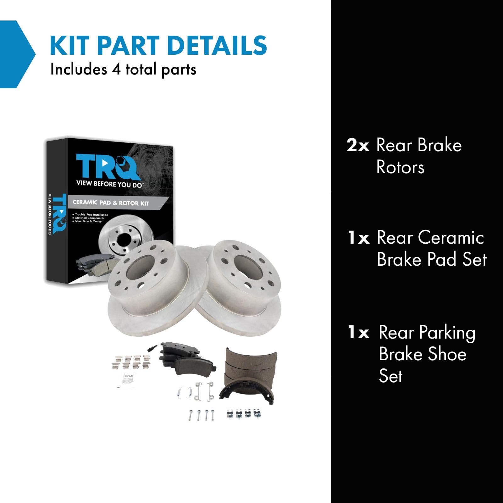 Trq Rear Brake Pad & Rotor Kit Brake Pads Brake Rotor Parking Brake Shoe Set Ceramic Compatible With 2014-2020 Ram Promaster 150
